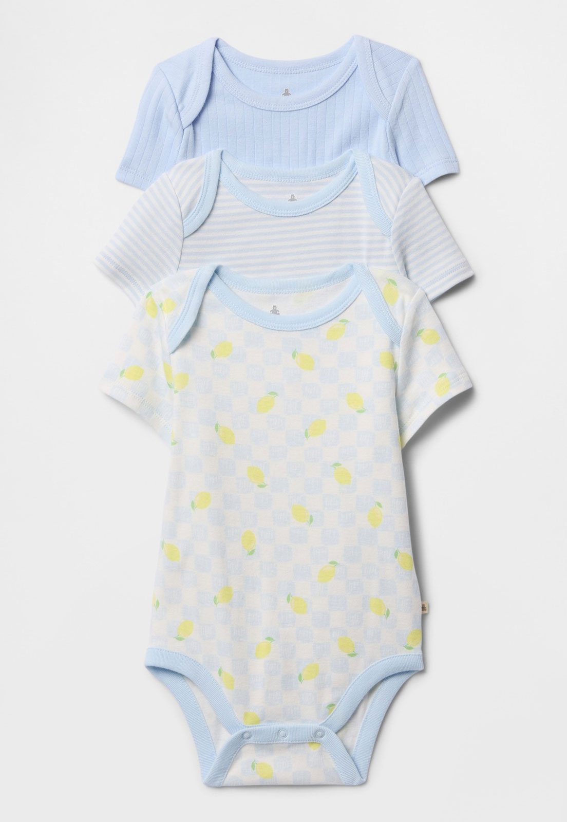 Infantil – Kit Body Manga Curta 3pçs GAP Frutinhas Listrado E Canelado Azul