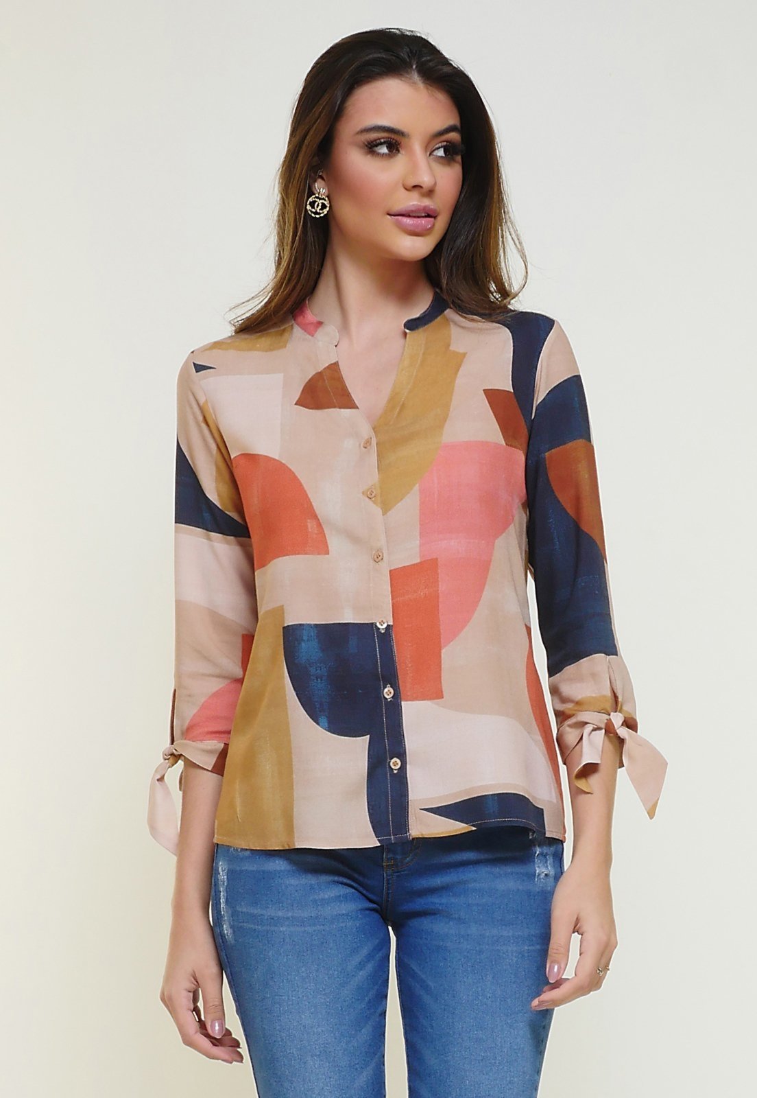 Camisa Intens Manga 3/4 Viscose Abstrato Azul