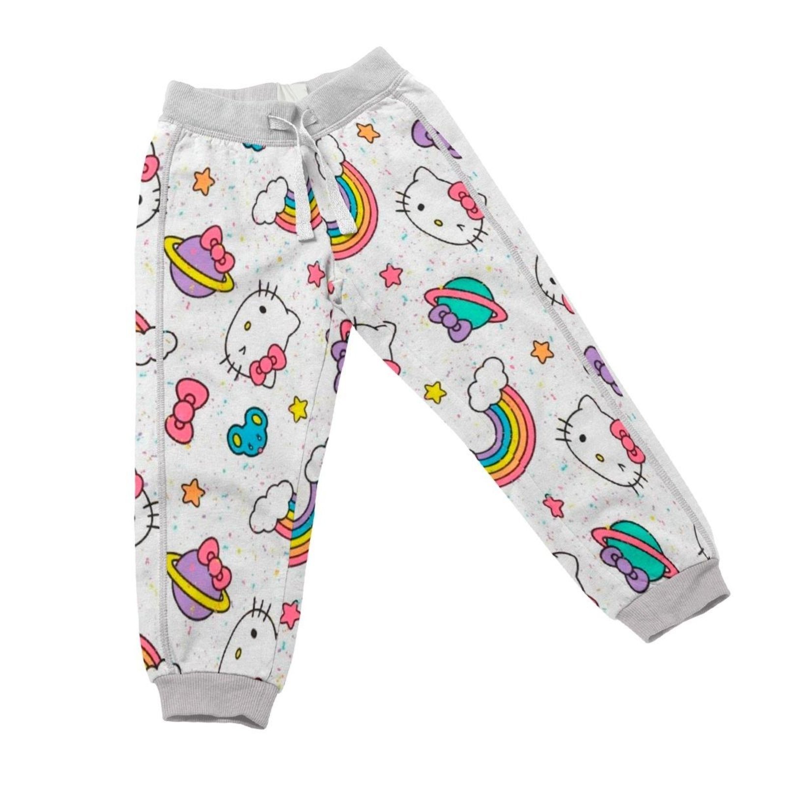 Infantil – Calça de Moletom Quentinha Menina Festa Lazer Pijama Personagens Cat e Mouse Rosa e Branco