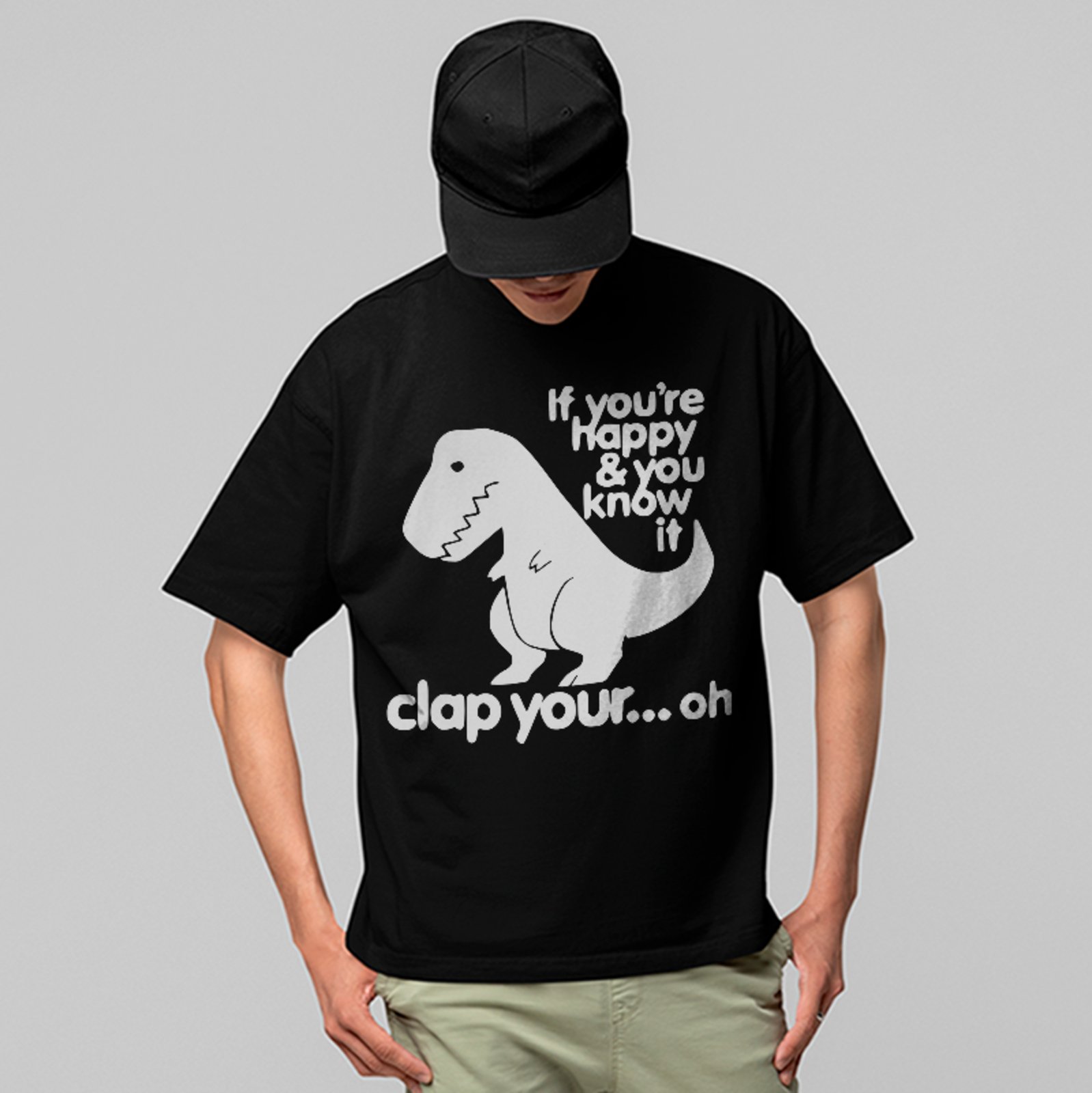 Camiseta Oversized Meme Dino T Rex Engraçado Unissex Preto