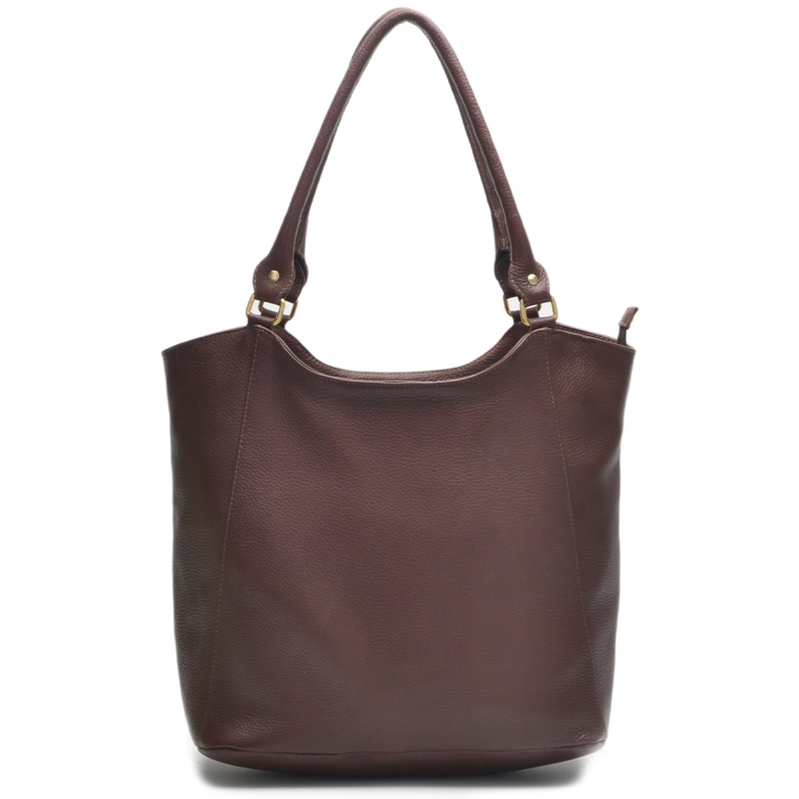 Bolsa Grande Feminina Couro Legítimo Alça de Ombro Sacola Fechamento Zíper Cor Marrom
