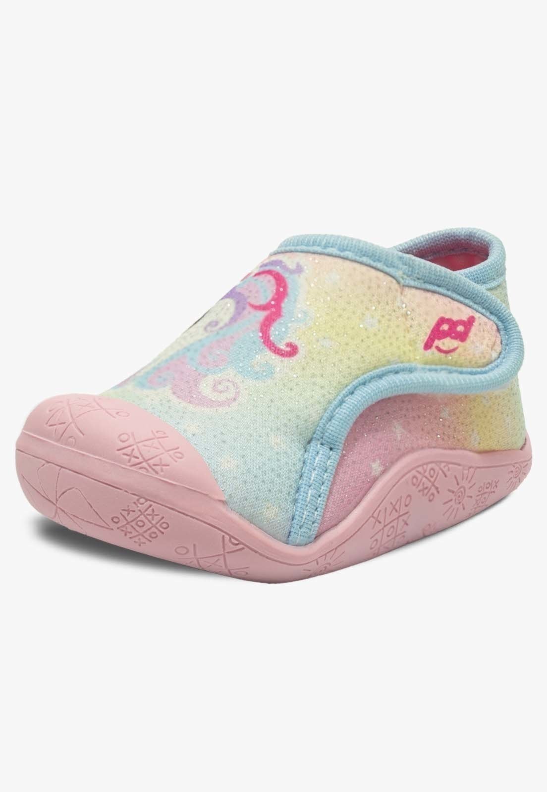 Infantil – Tenis Meia Menina Popidi Calce Facil Recem Nascido Unicornio Azul