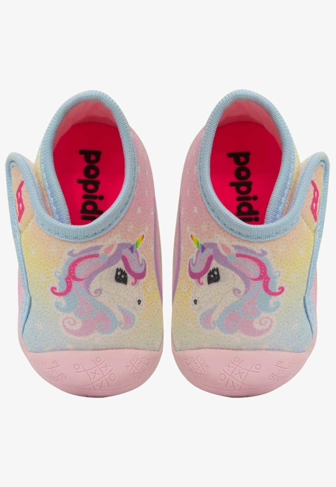 Vista 3 Infantil - Tenis Meia Menina Popidi Calce Facil Recem Nascido Unicornio azul/rosa azul Pópidí azul/rosa azul
