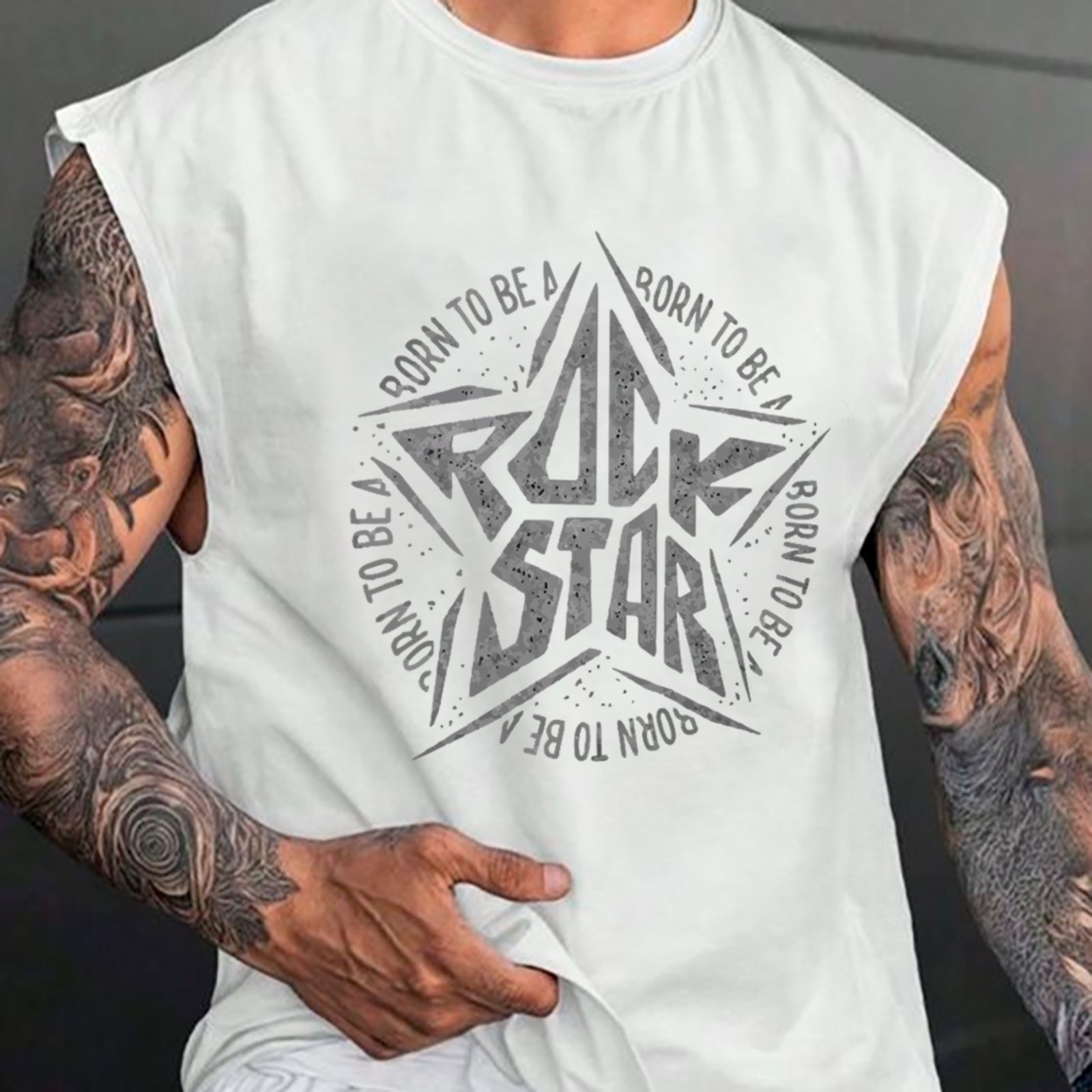 Camiseta Regata Machão Ousy Rockstar Born To Be Oversized Masculina Branco