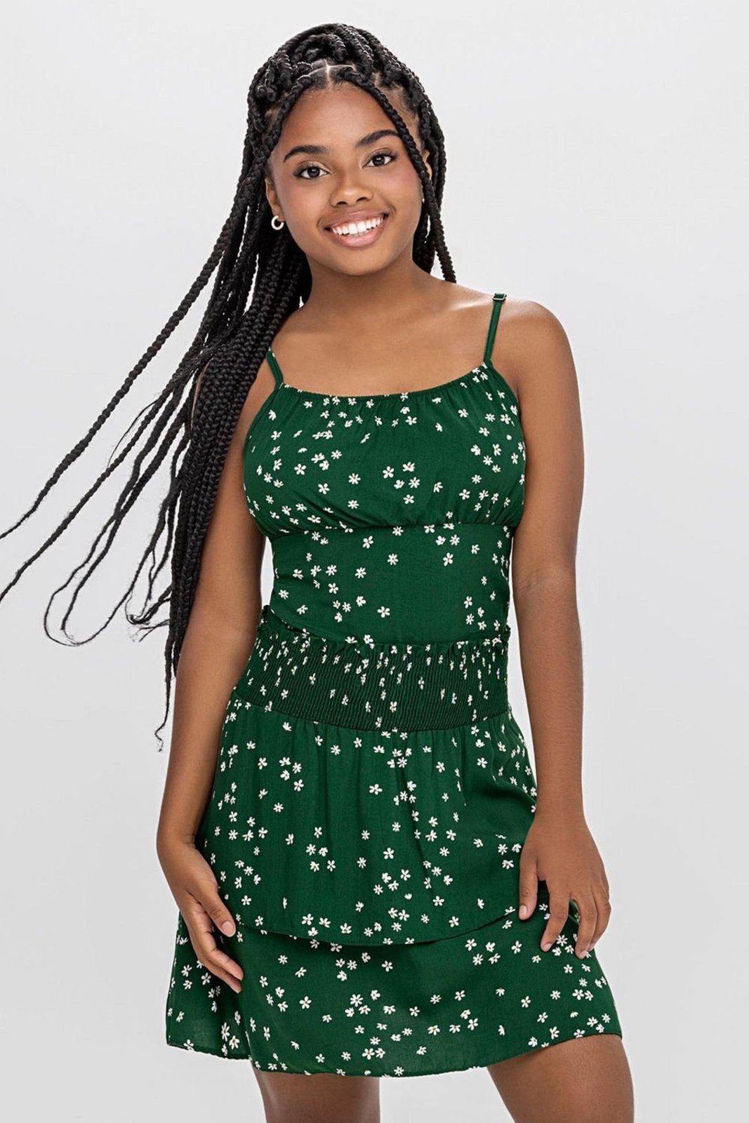 Infantil - Saia Juvenil Menina Floral Com Babado Beats Verde