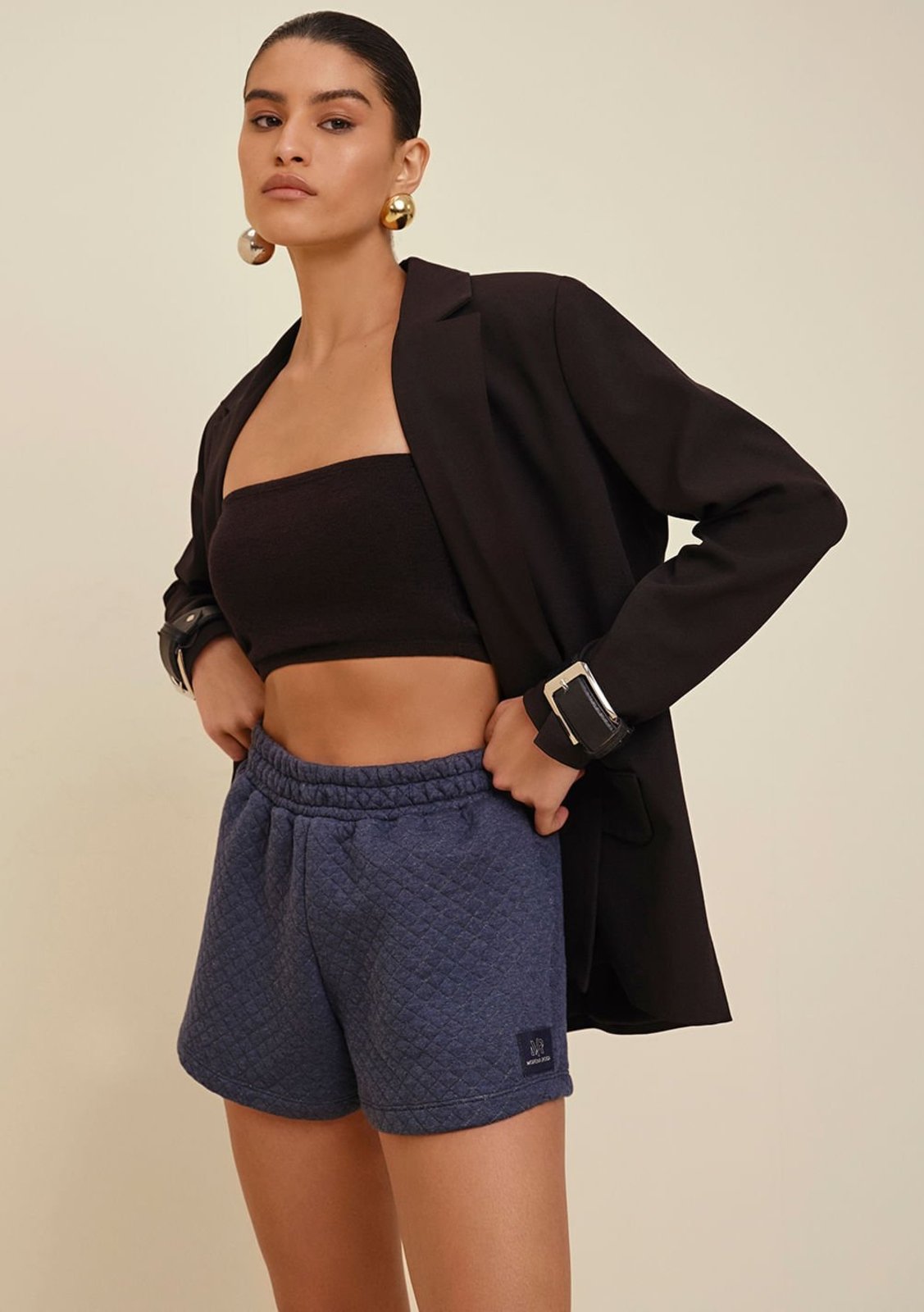 Shorts Morena Rosa Comfort Detalhe Matelasse Azul Azul Marinho
