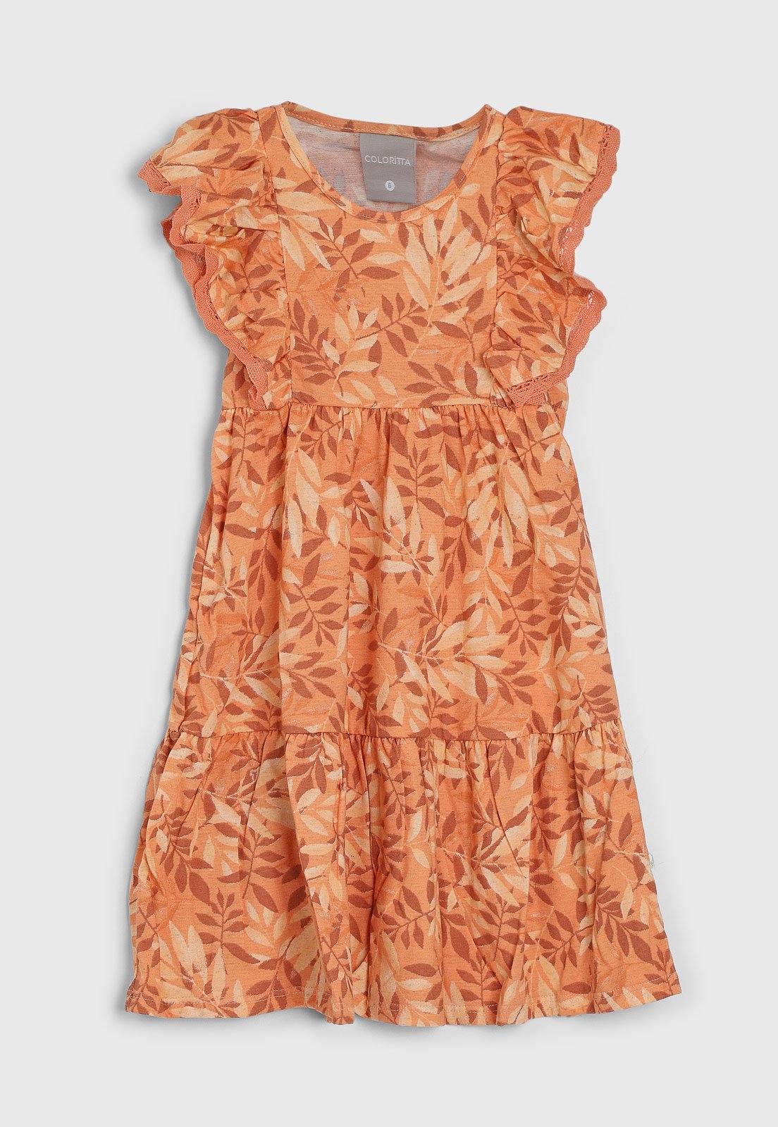Infantil - Vestido Colorittá Estampado Folhas Laranja
