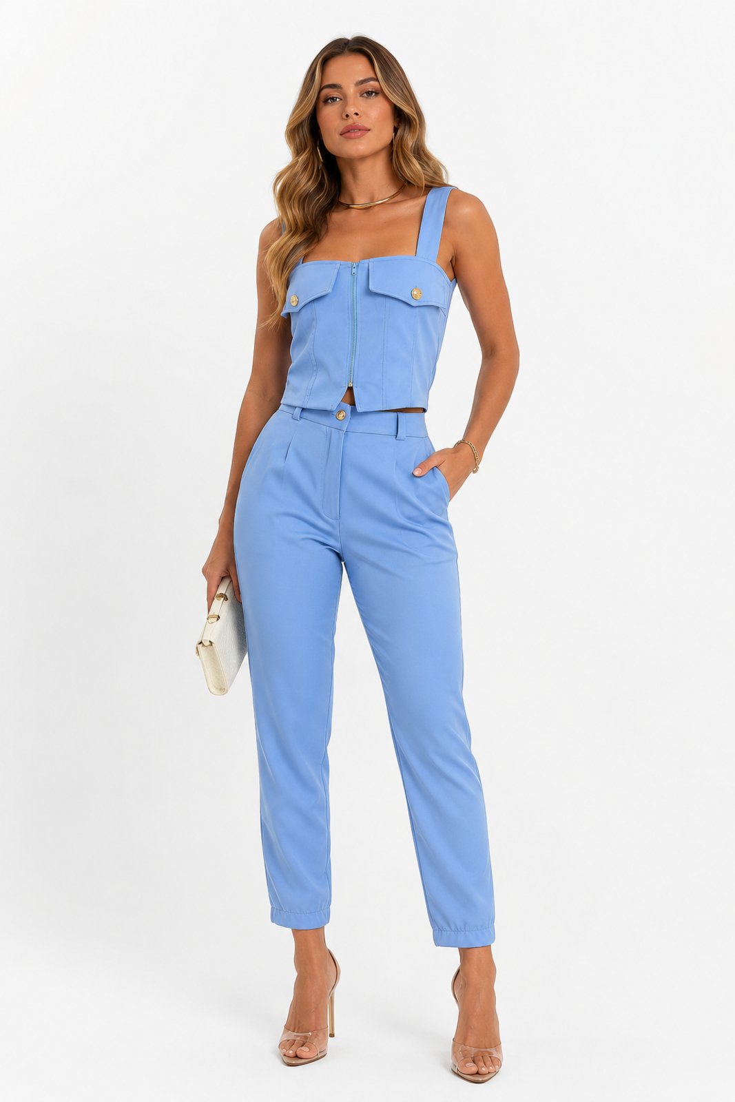 Conjunto D Bell Outlet Fashion Alfaiataria Azul