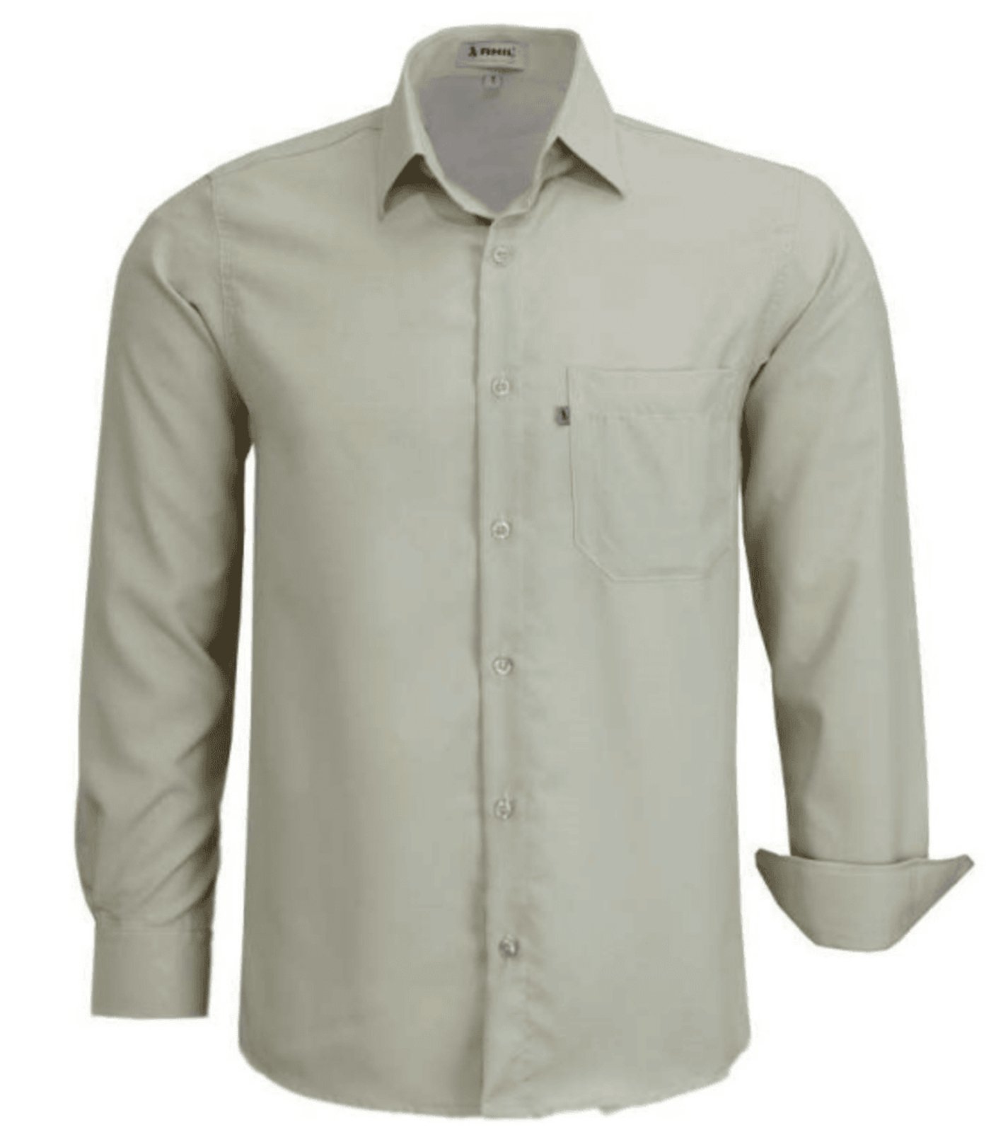 Camisa Social Microleve Amil Poliéster Com Bolso Macia Não amassa Manga Longa Bege