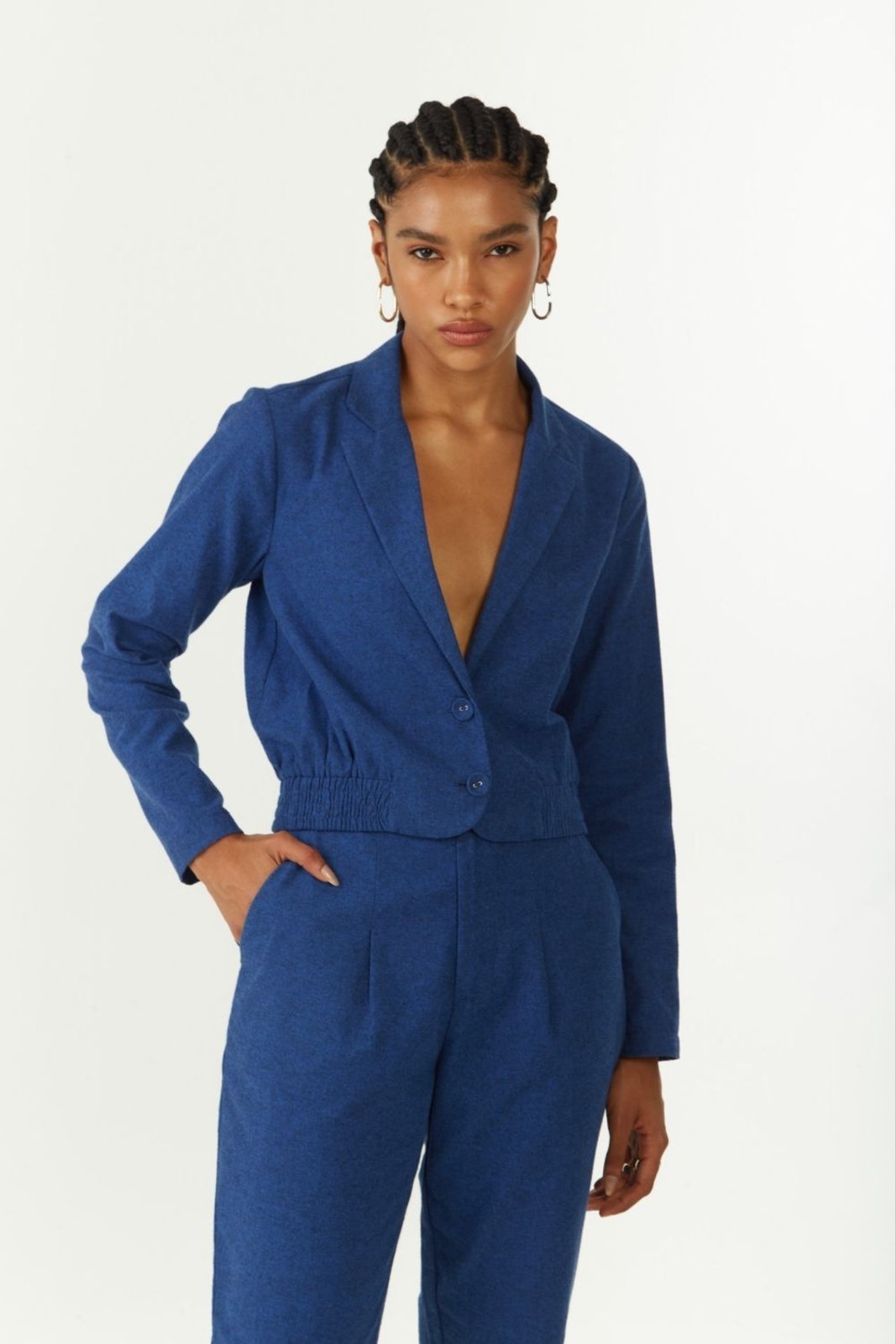 Vista 3 Blazer Zinco Ajustado Manga Longa Cropped azul Zinco azul