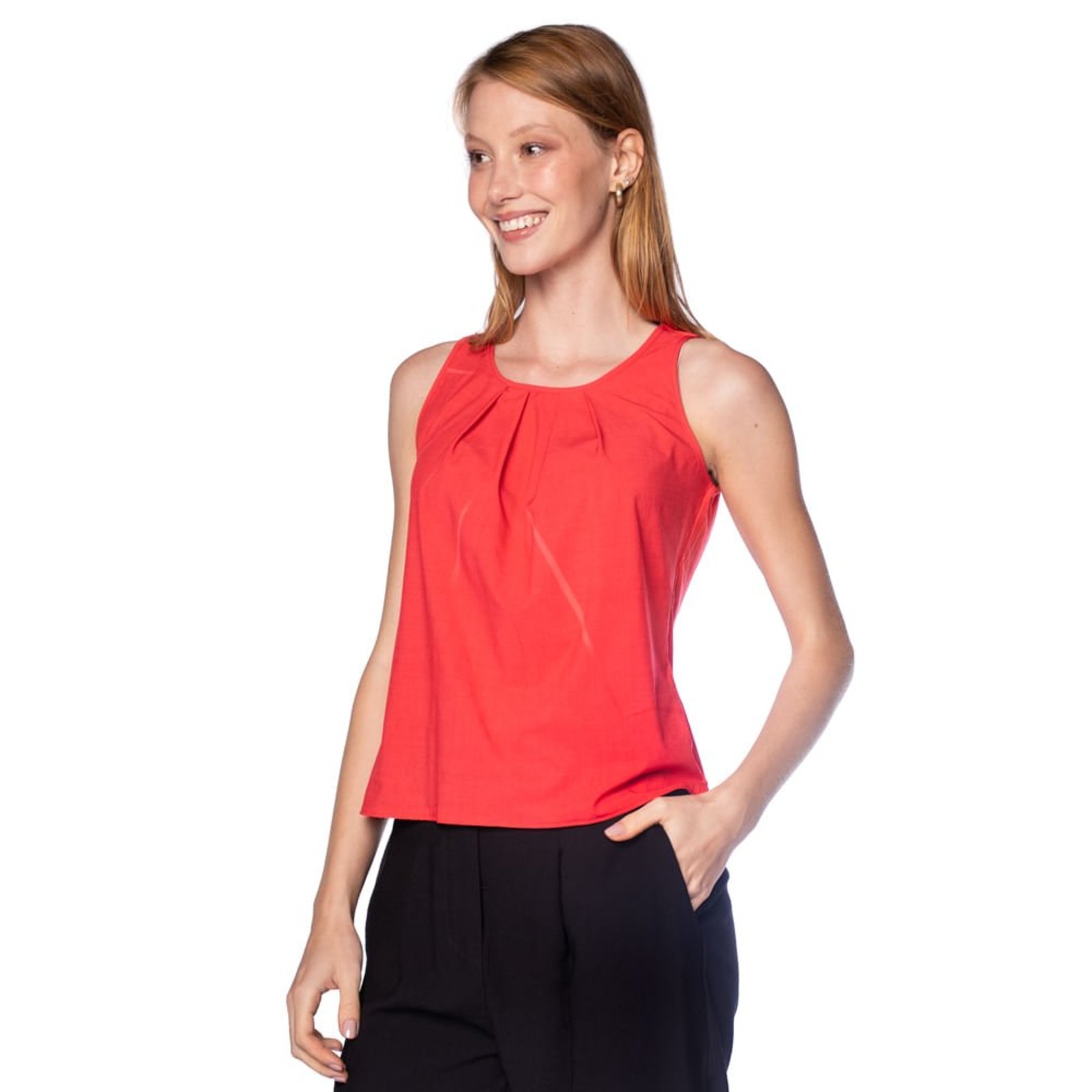 Regata Feminina Cativa com Pregas Vermelho