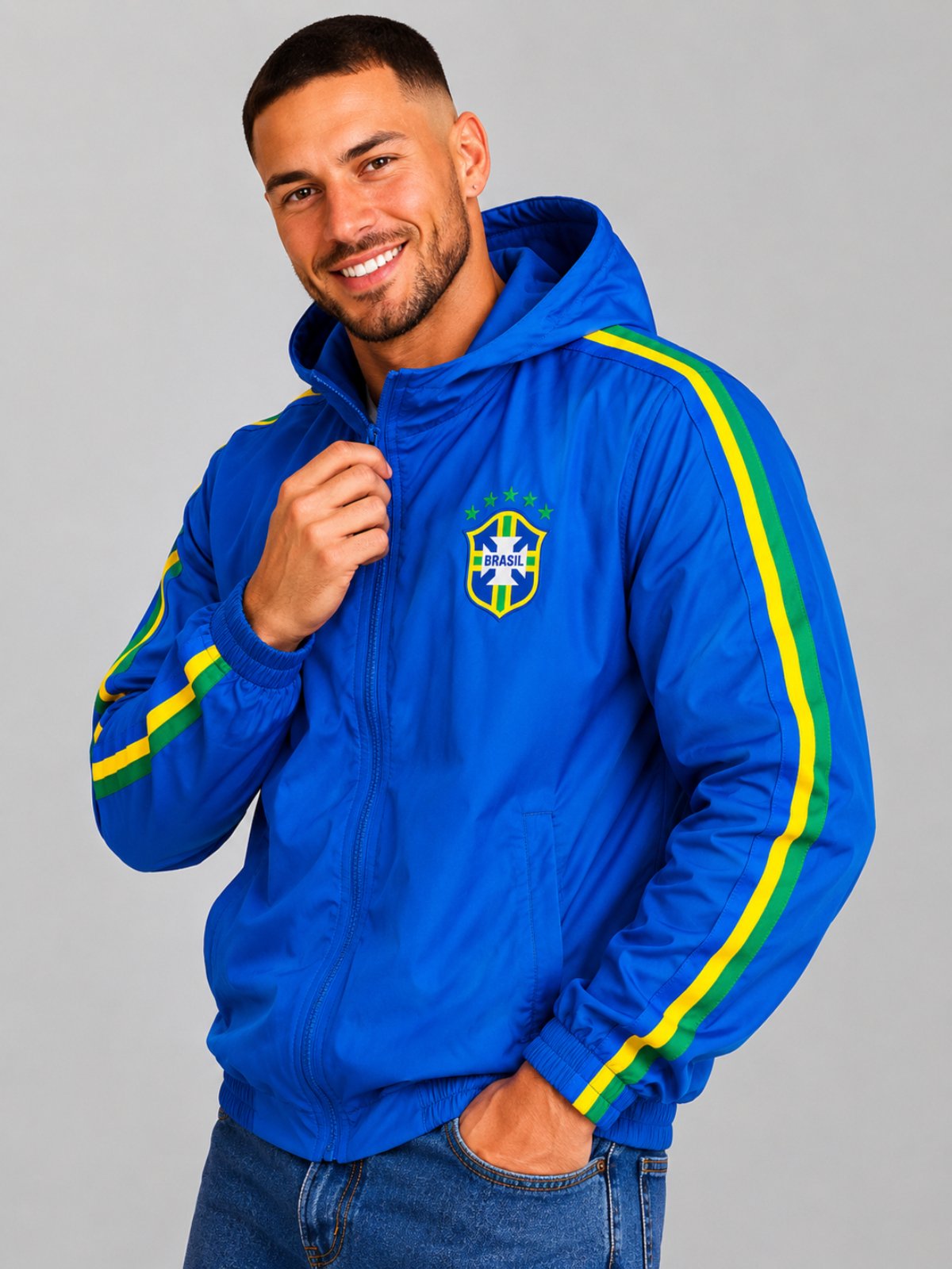 Jaqueta Corta Vento Brasil Masculina Azul Claro