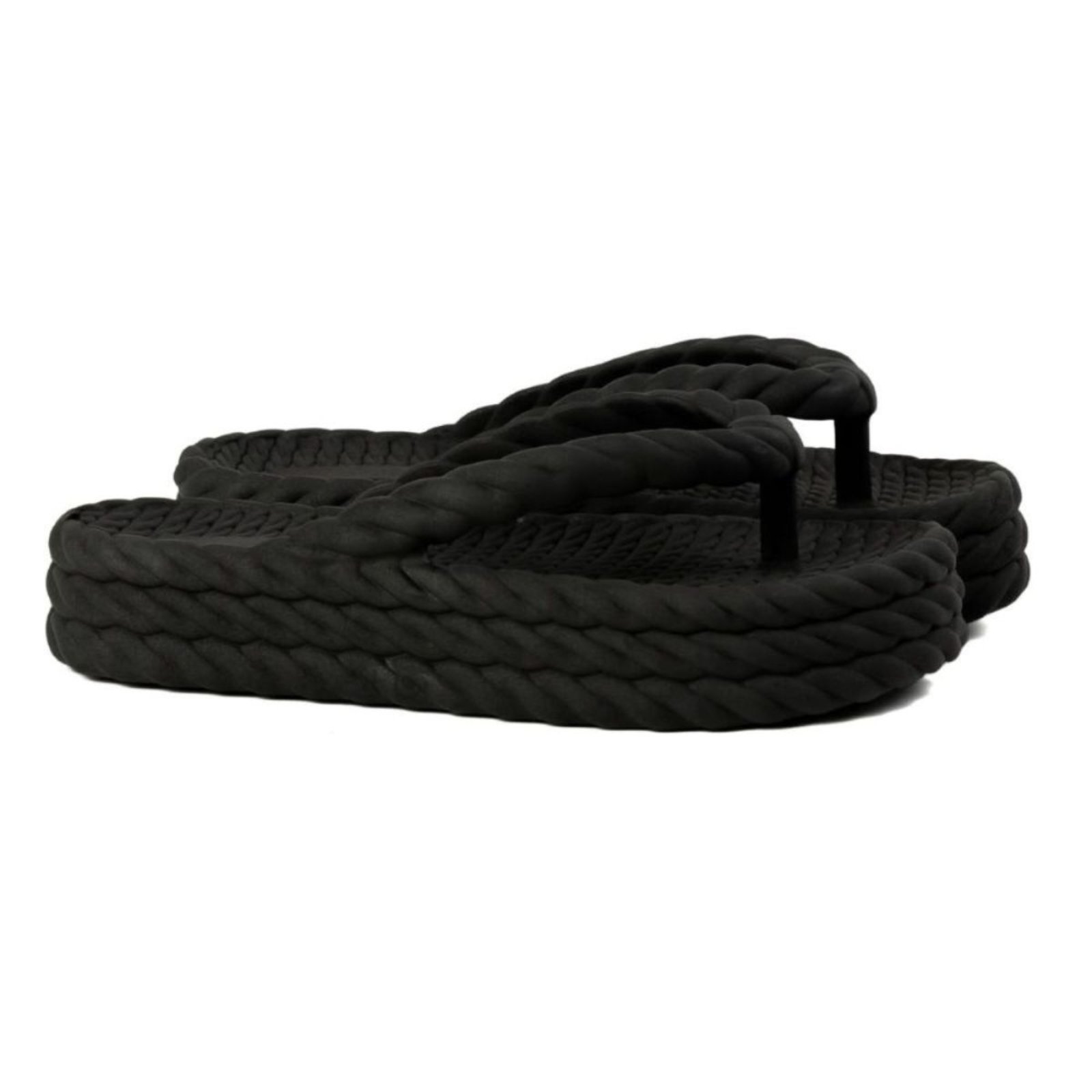 Chinelo Feminino Plataforma Veritimo Sandália Tamanco Corda Trança De Dedo Versátil Preto