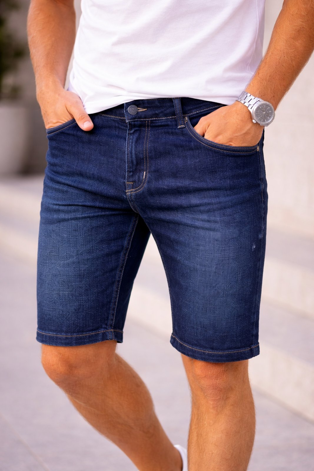 Bermuda Jeans Masculina Tempo Habil Casual e Confortavél Escura