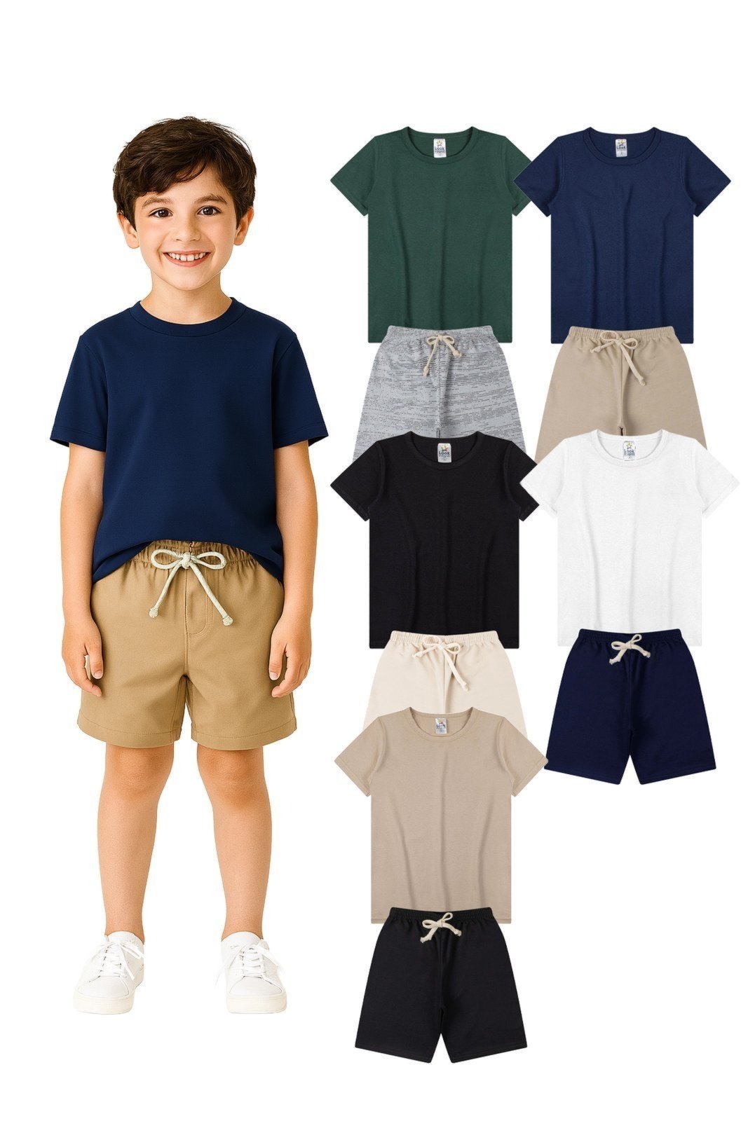 Vista 2 Infantil - Kit Sortido 3 Conjuntos Menino de Camiseta + Bermuda Babei no Look multicolorido Babei no Look multicolorido