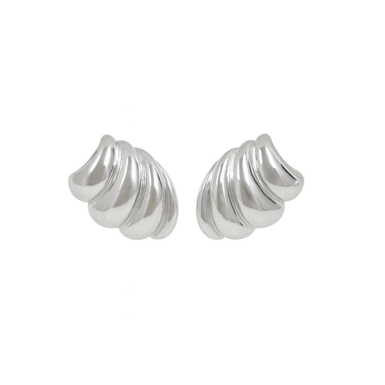 Vista 2 Brinco Prateado Design Ondas Moderno Elegante Vih Triny prata Vih Triny prata