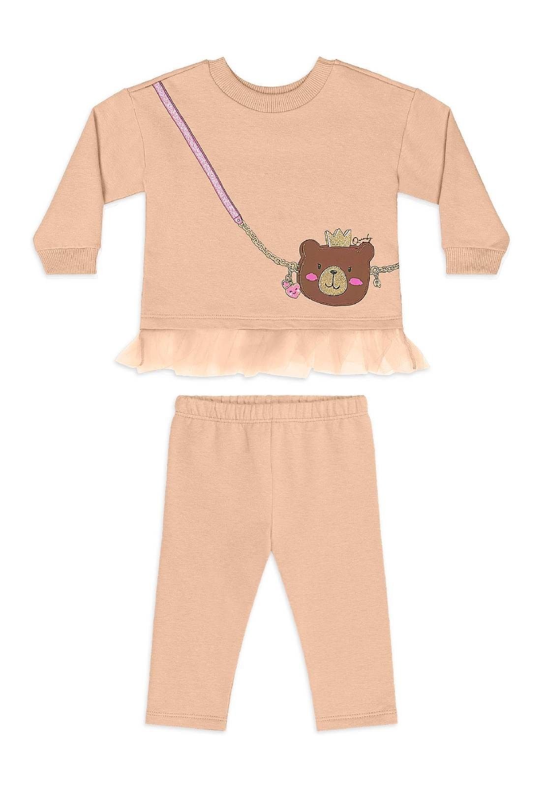 Infantil - Conjunto Ursinho Tule Legging Quimby Rosa