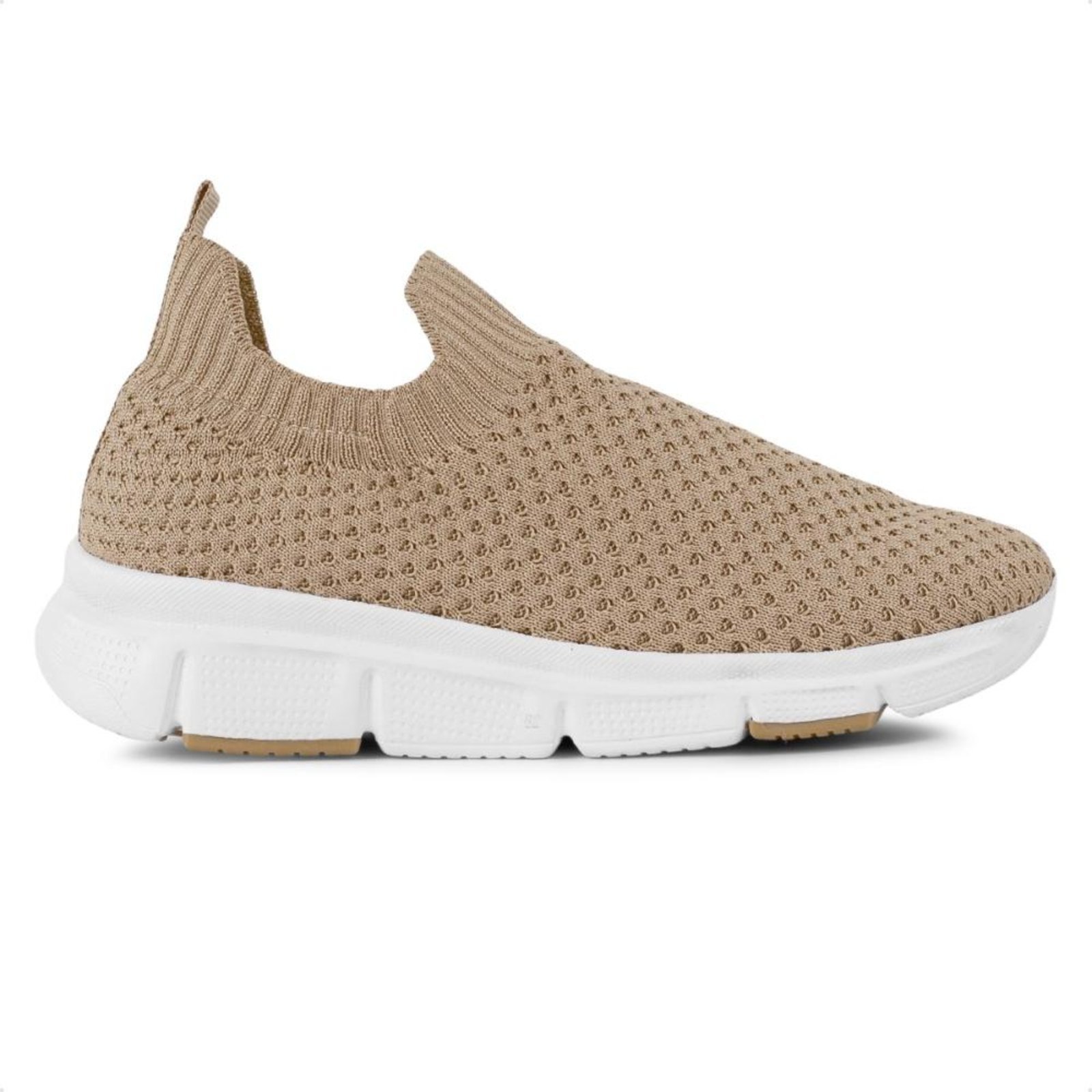 Tênis Comfortflex Knit Elastic Slip On Feminino Bege