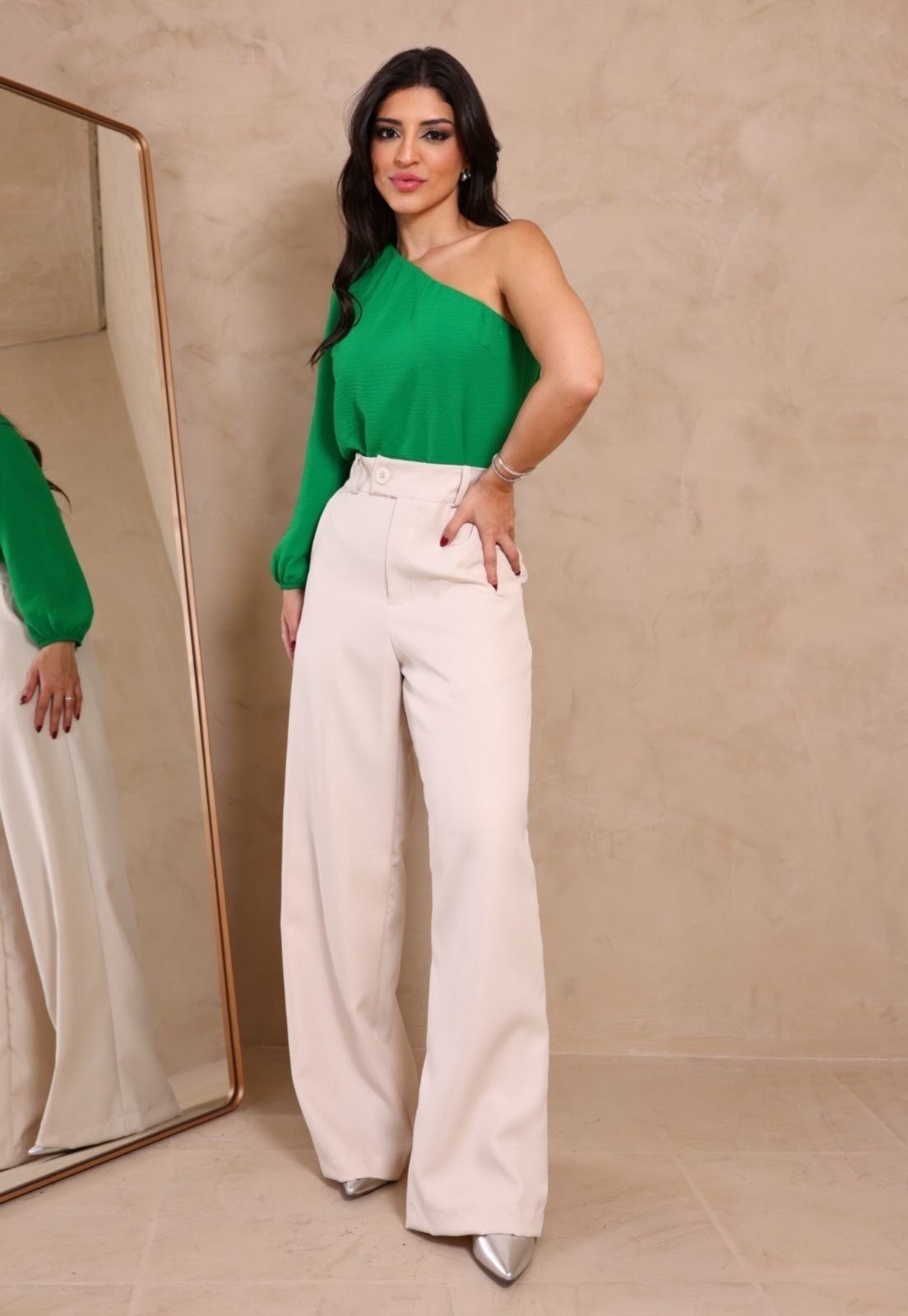 Blusa uma Manga Longa Viscose Walentinnie Verde