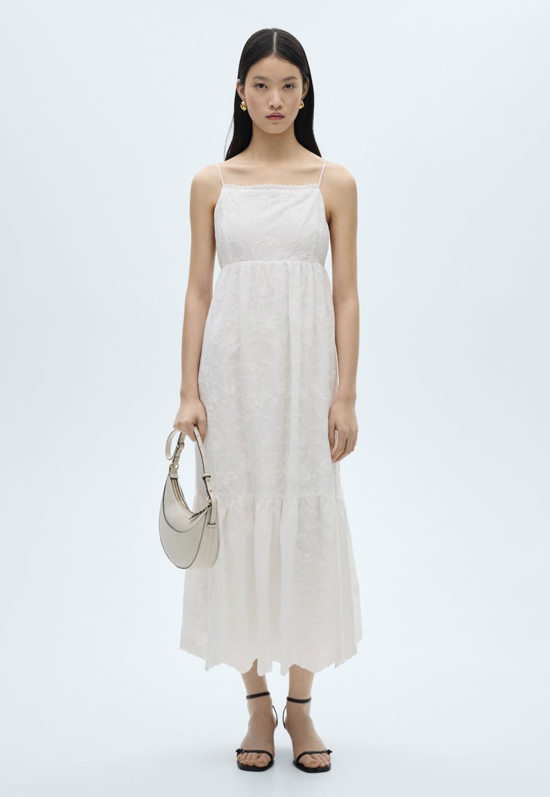 Vestido Mango Midi Clavel Bordado Branco