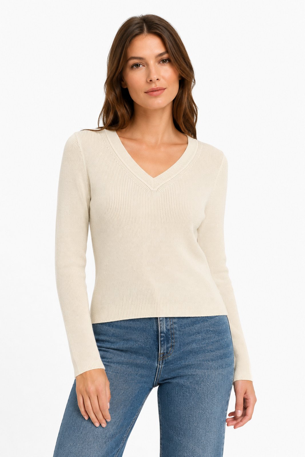 Blusa Tricot D Bell Outlet Fashion Gola V Off White