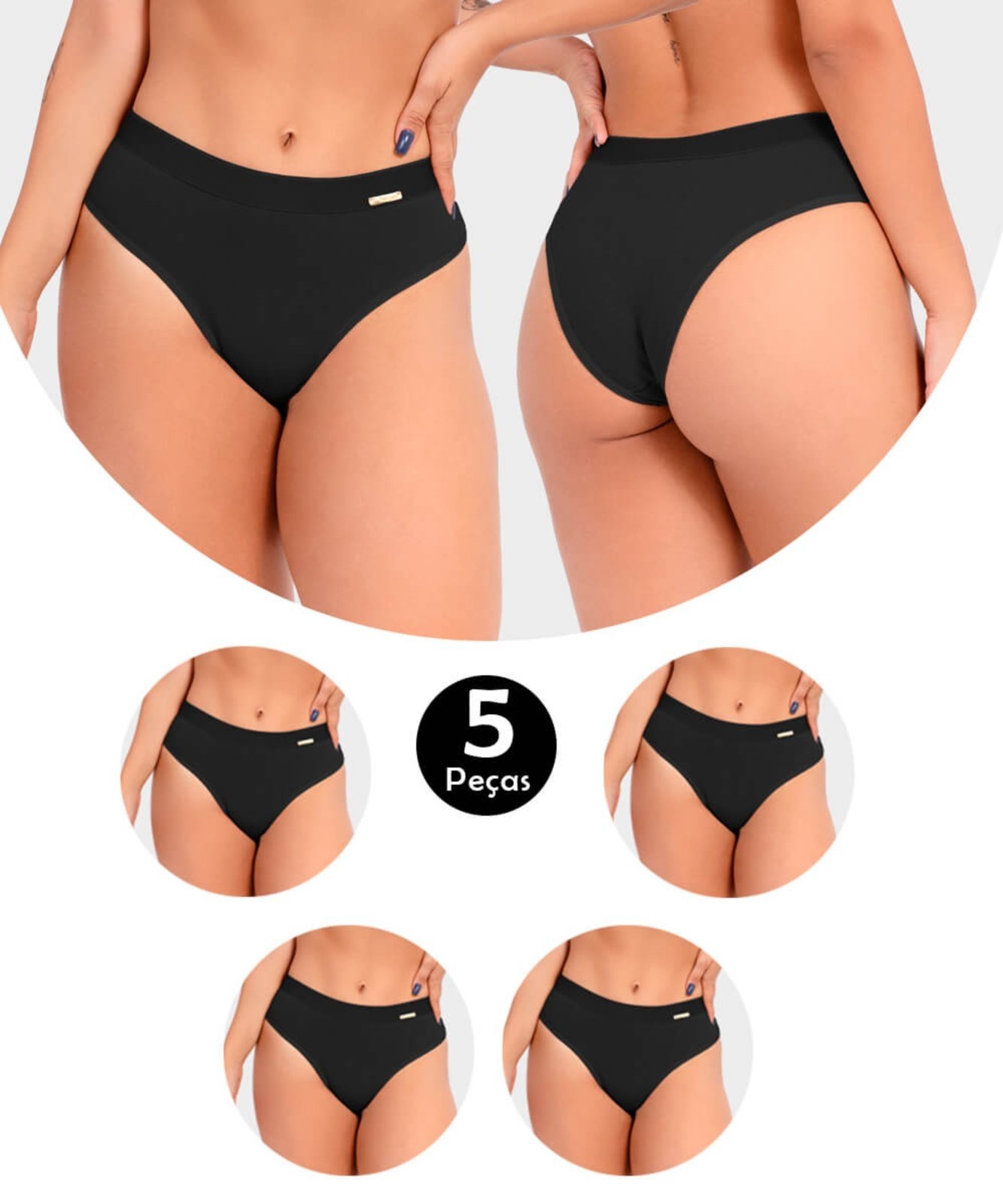 Kit 5 Calcinha IMI Lingerie Em Algodão Ivy Preto