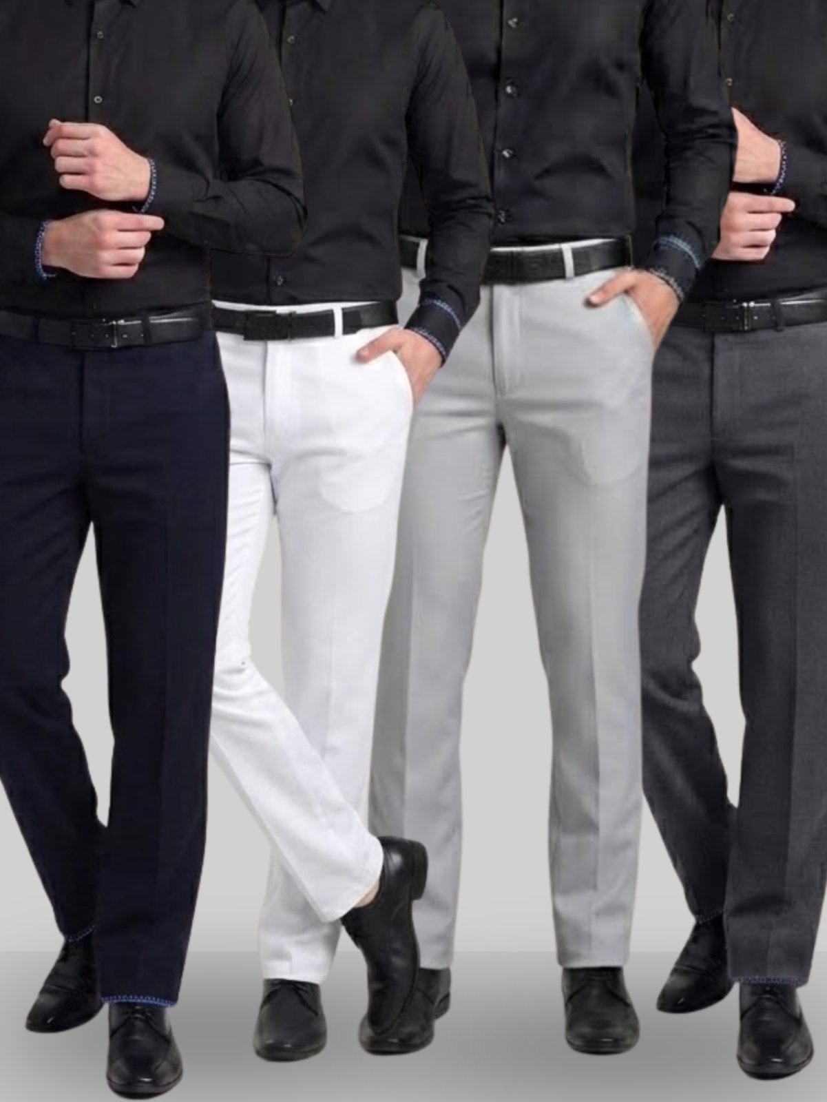 KIT Masculino 4 Peças - Calça Social Azul Marinho, Branco, Cinza Claro e Cinza Escuro