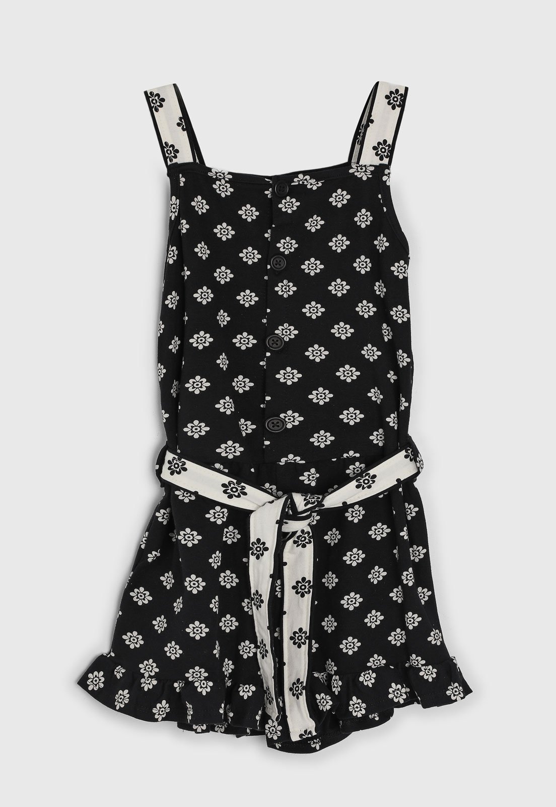 Infantil – Macaquinho Milon Floral Preto e Branca