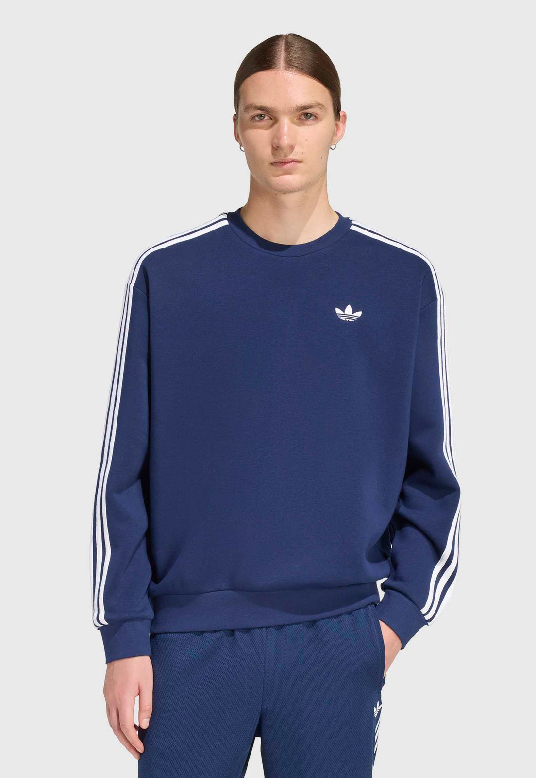 Blusa de Moletom Flanelada Fechada adidas Originals Listras Azul