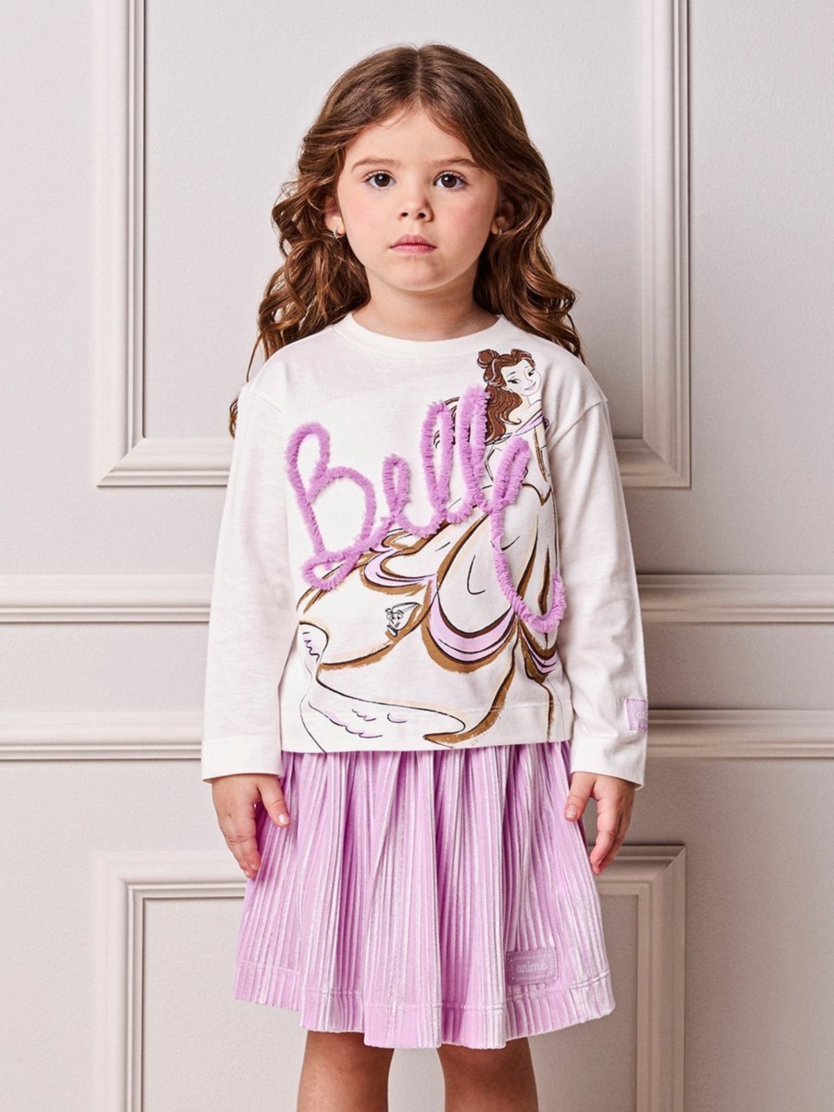 Infantil - Blusa Menina Animê com Tule Bordado da Bela Disney