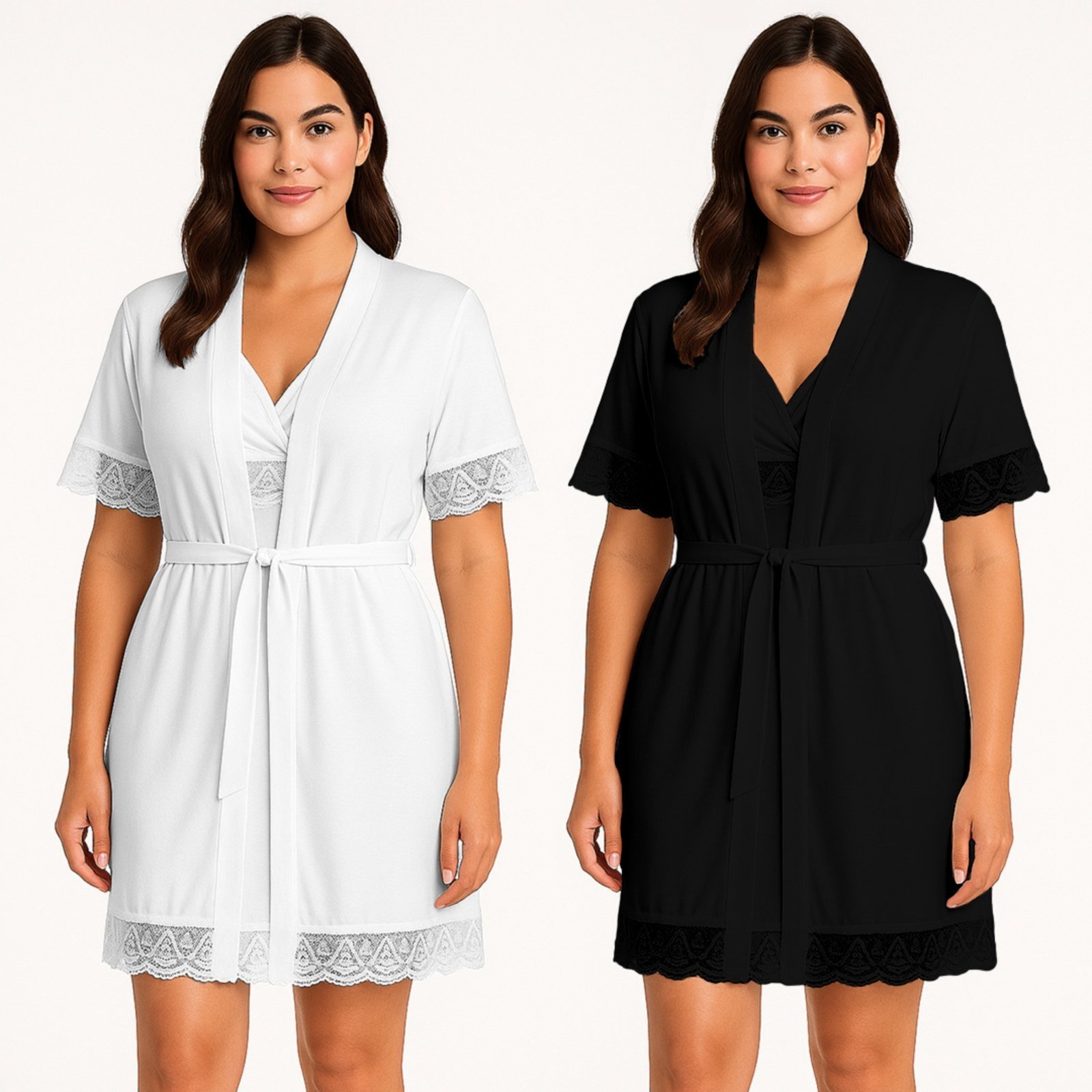 Kit 2 Robe Tetê Variedades Detalhes Em Renda Noite Sensual Lingerie Confortável