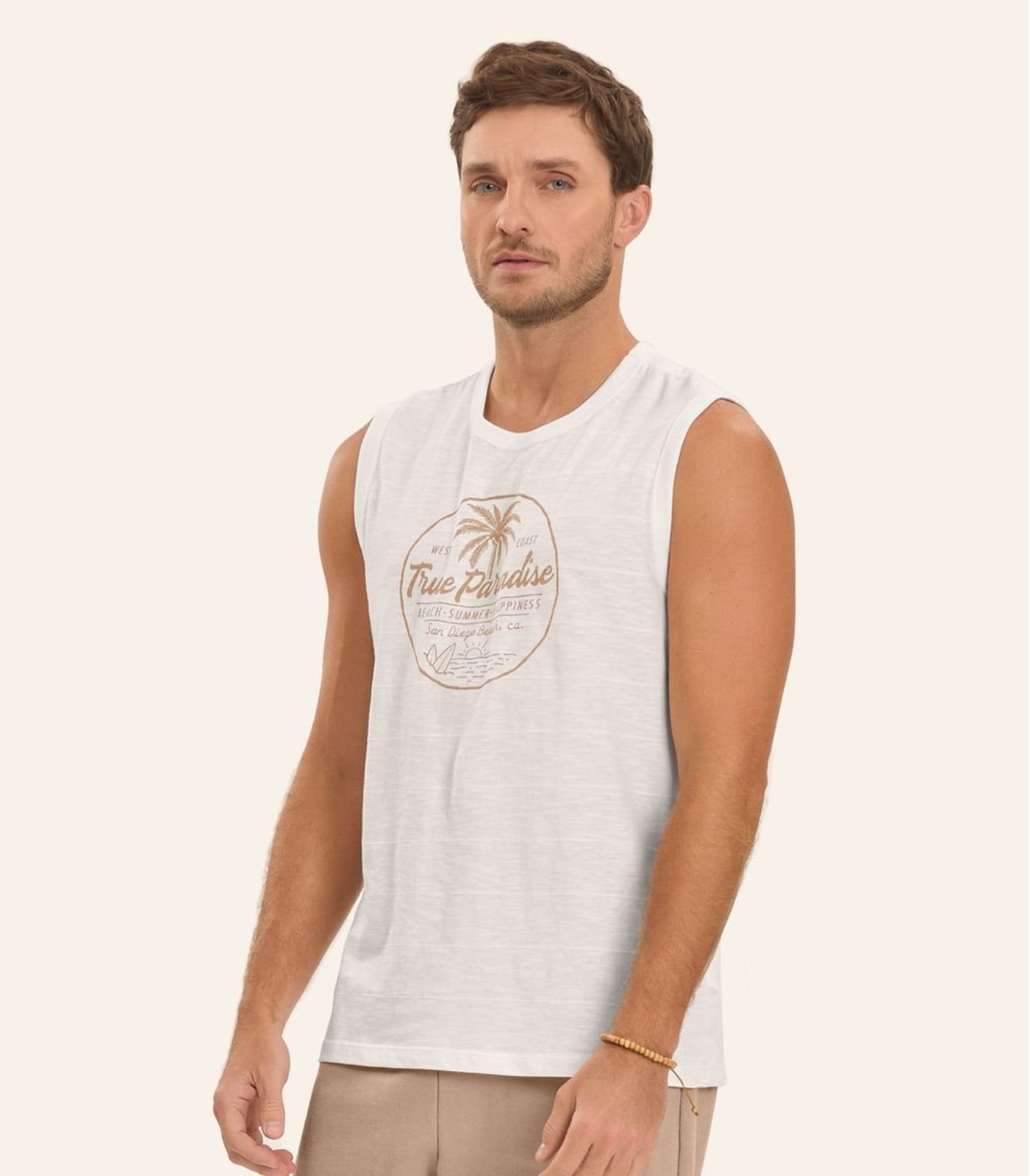 Regata em Meia Malha Masculino Diametro Bege
