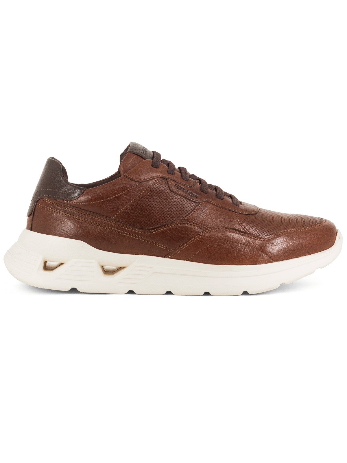Tênis Masculino Ferracini Speed Couro Legítimo Sneaker Cadarço Calce Fácil Leve Marrom Tabaco