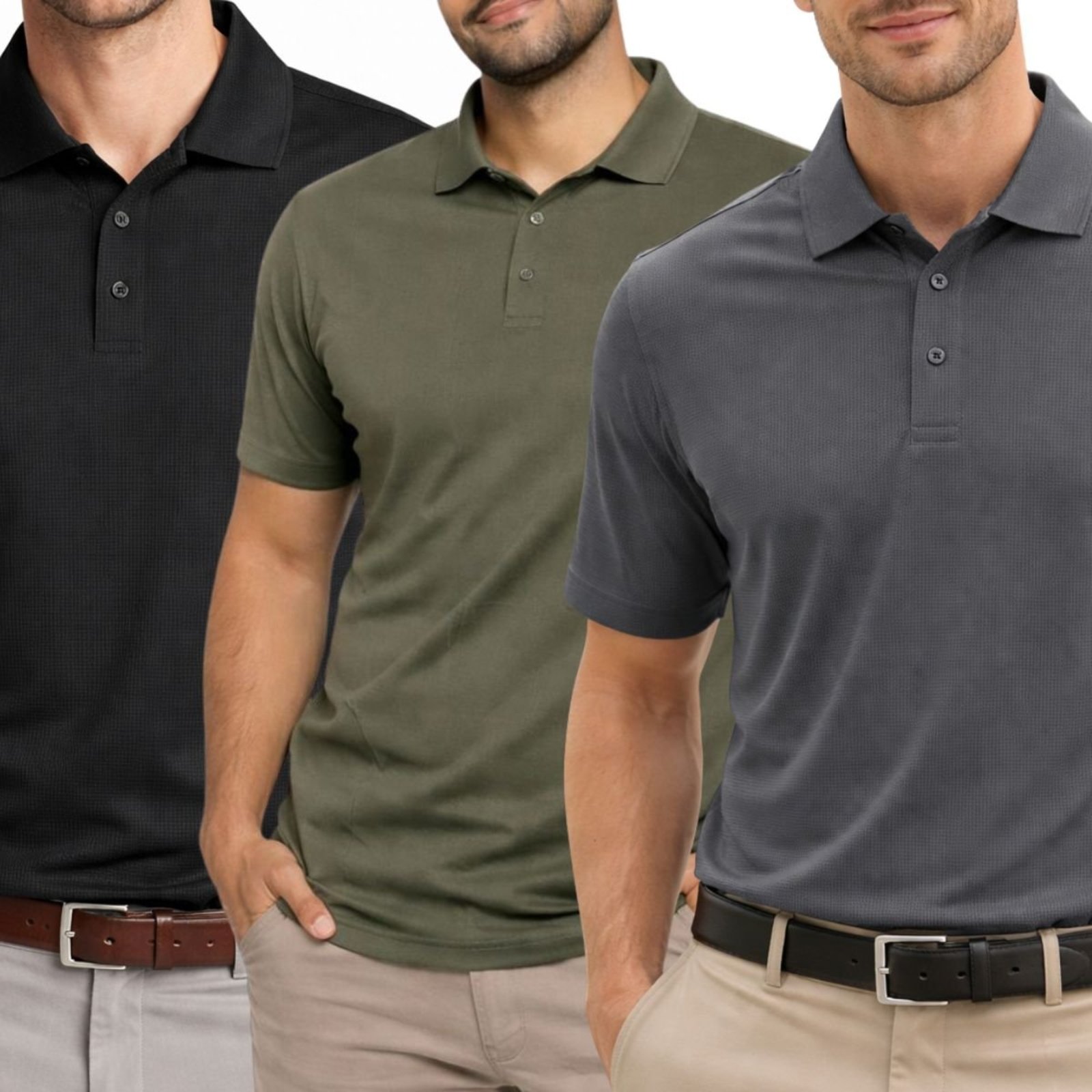 Kit 3 Camisas Polo Poliamida Masculina Básica Premium Multicolorido
