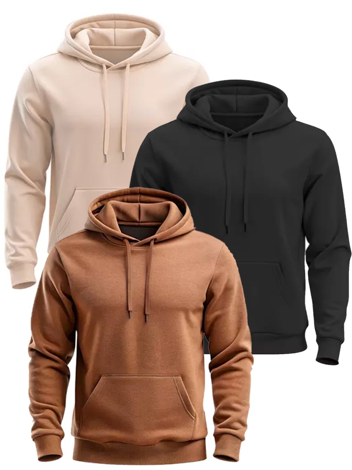 Kit 3 Moletom Masculino Moleton Feminino Casaco fechado Liso Blusa de Frio Mooboo Canguru Bege Marrom Preto