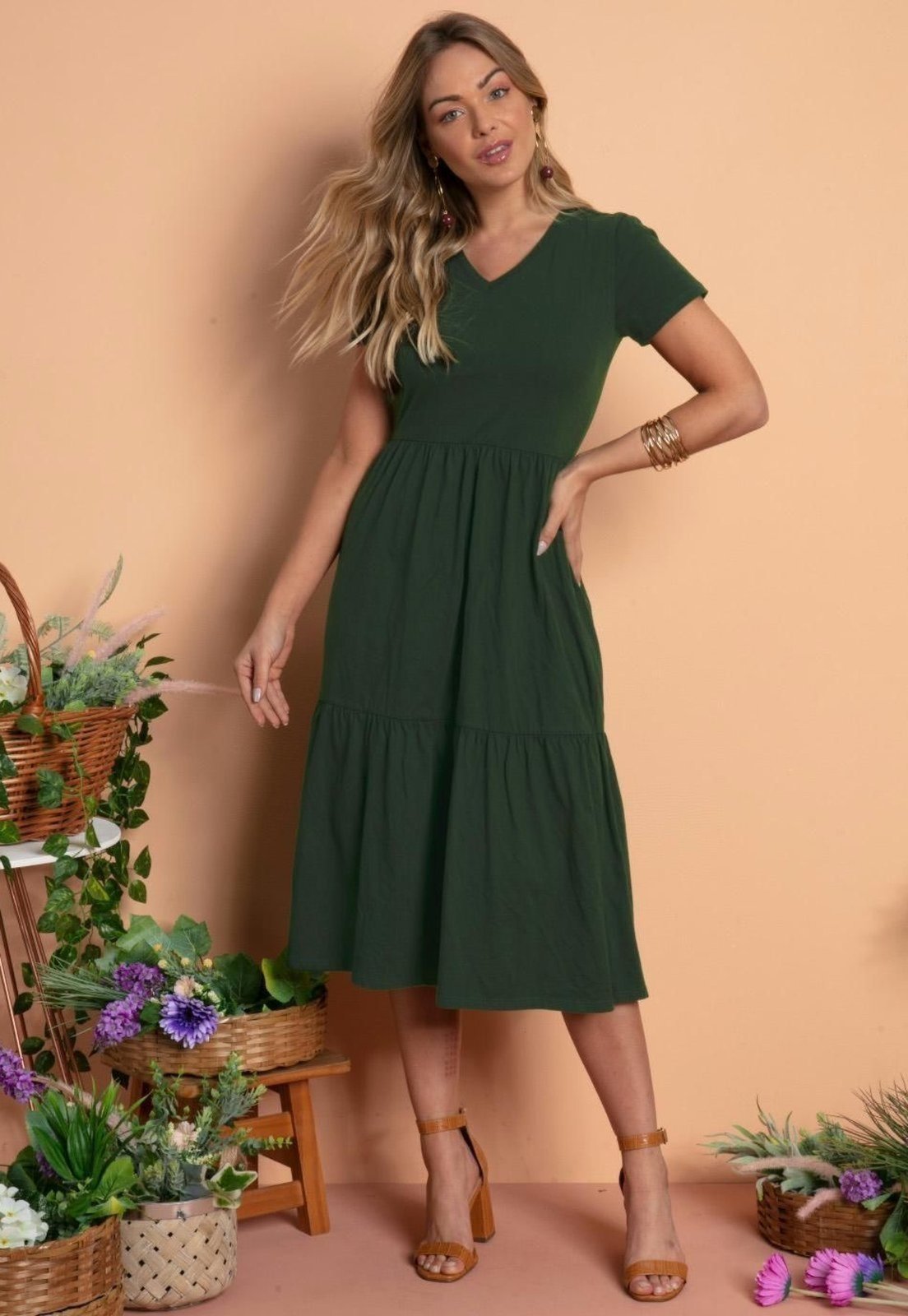 Vestido Midi Em Malha De Algodão Verde Quintess