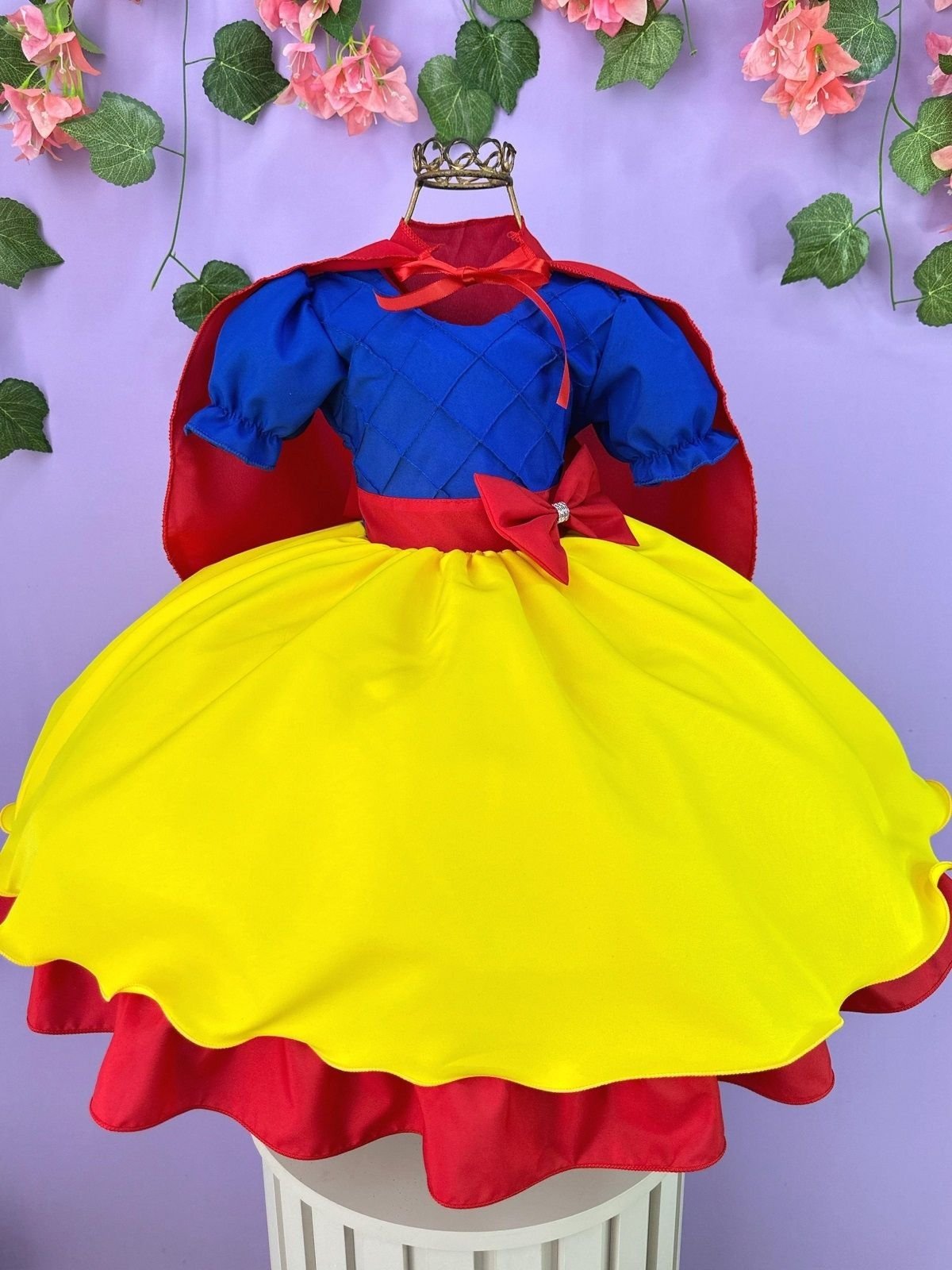 Infantil - Vestido Fantasia Princesa com Capa Aniversário Temático Luxo