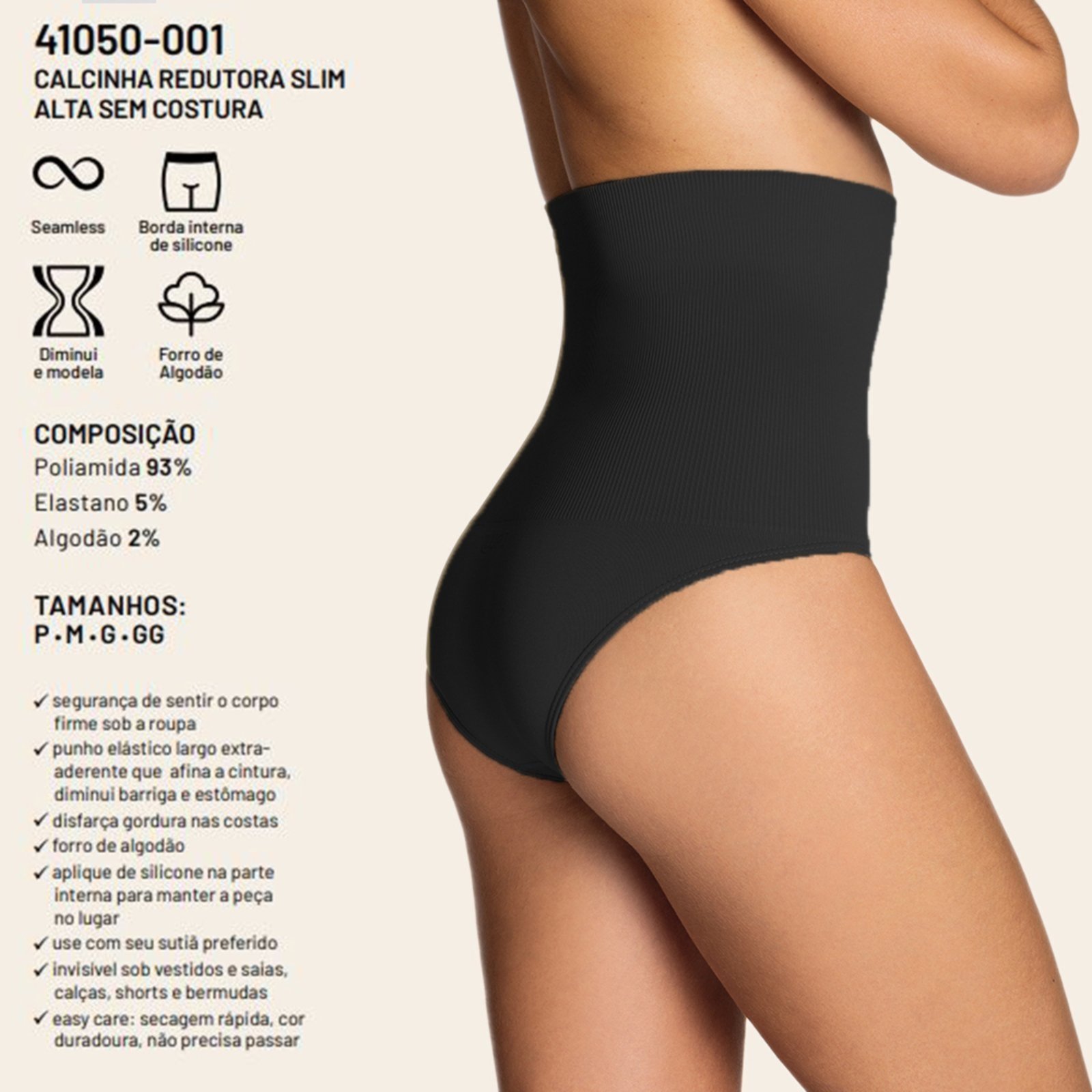Vista 3 Calcinha Loba Redutora Slim Alta Sem Costura 41050 Lupo preto Lupo preto