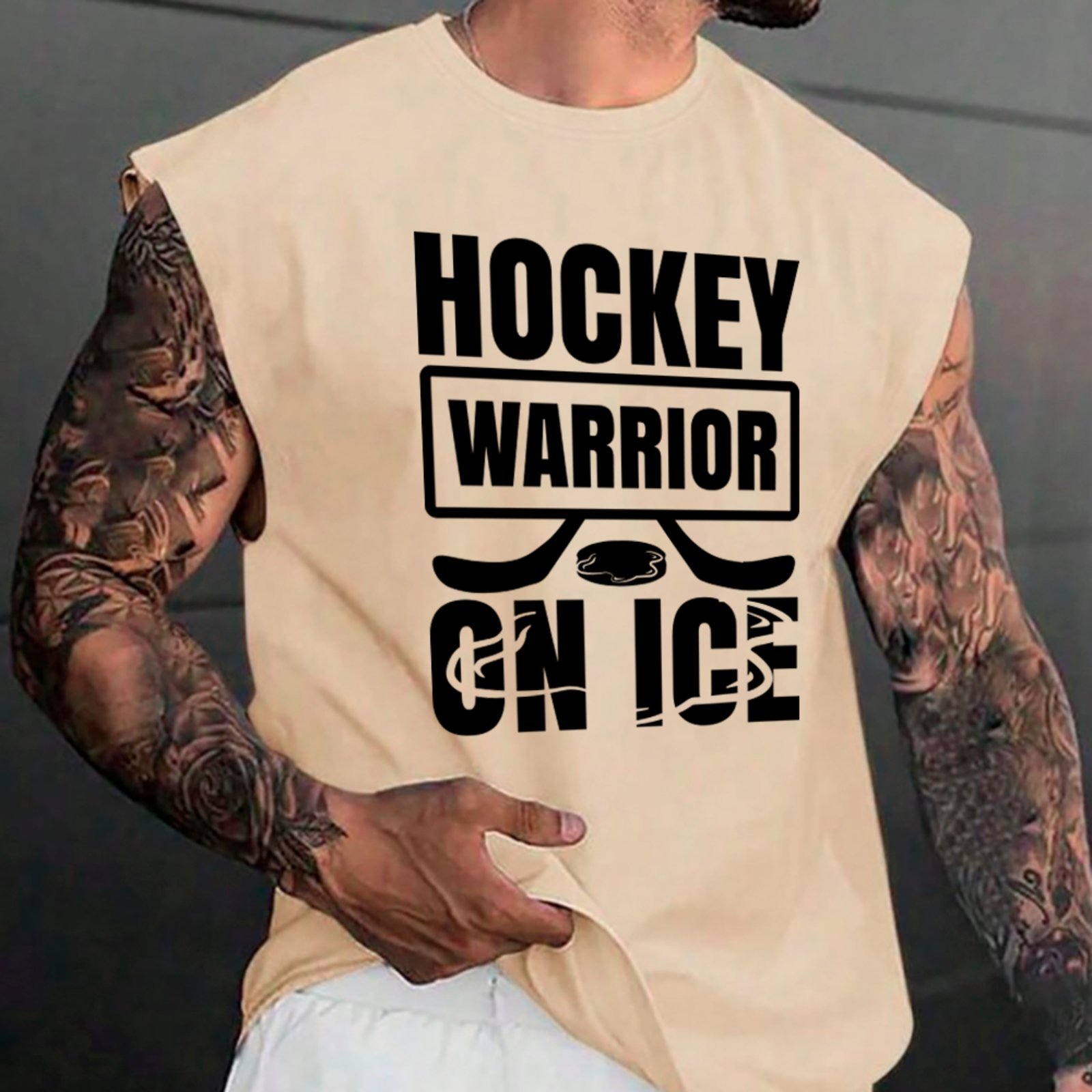 Camiseta Regata Machão Ousy Hockey Warrior On Ice Oversized Masculina Off White