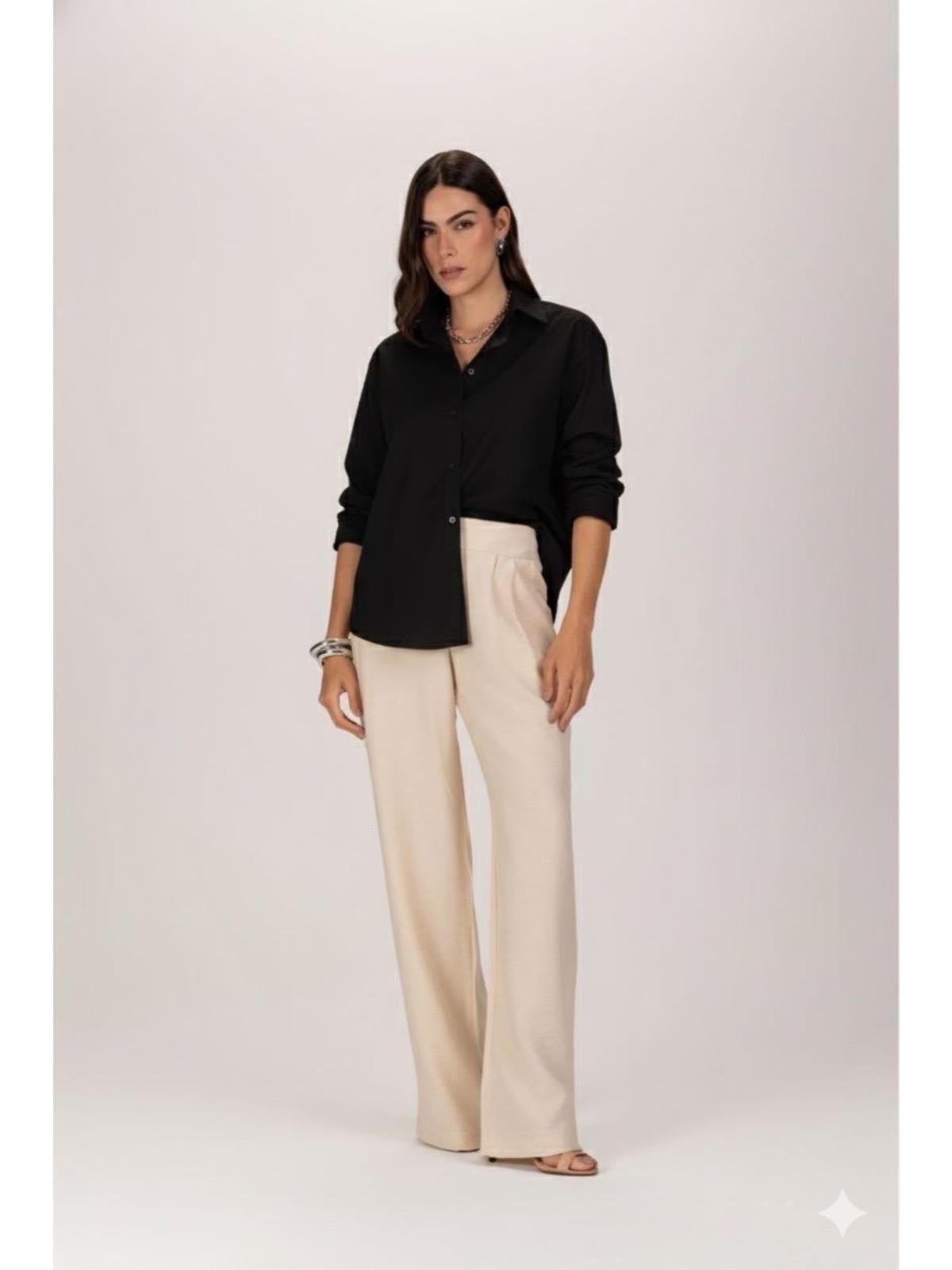 Camisa Feminina Oversized De Algodão Social Elegante Lisa