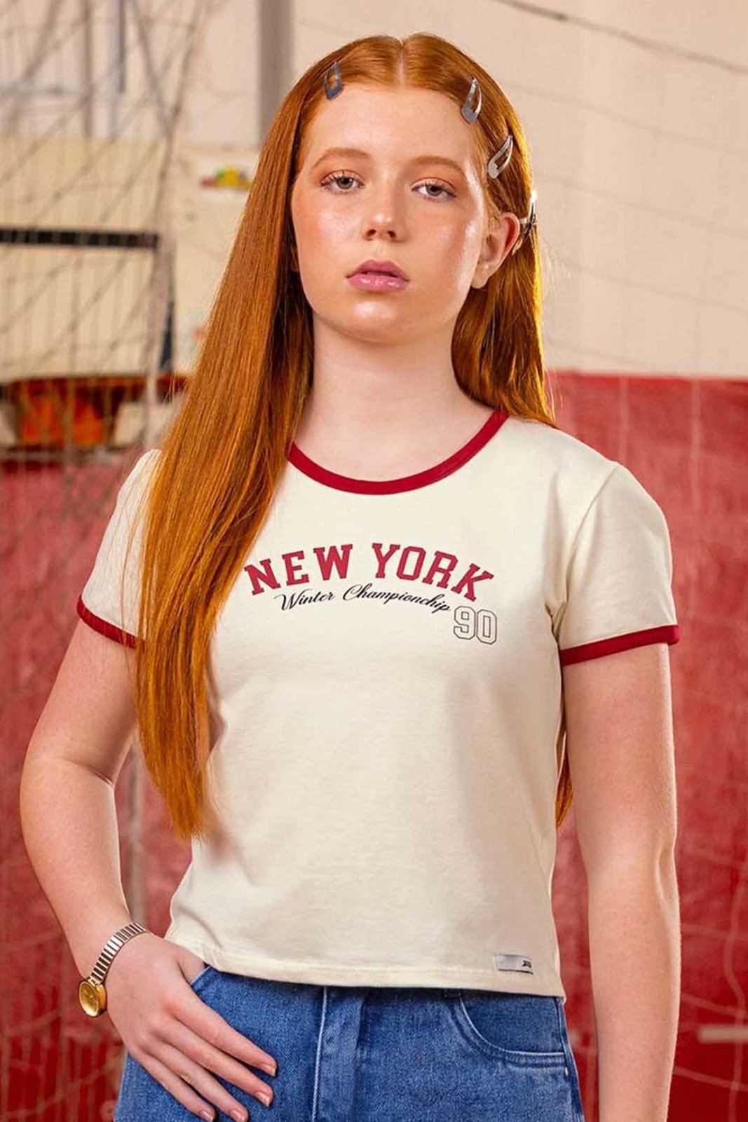 Infantil - Blusa Juvenil Menina Manga Curta NY Beats Bege
