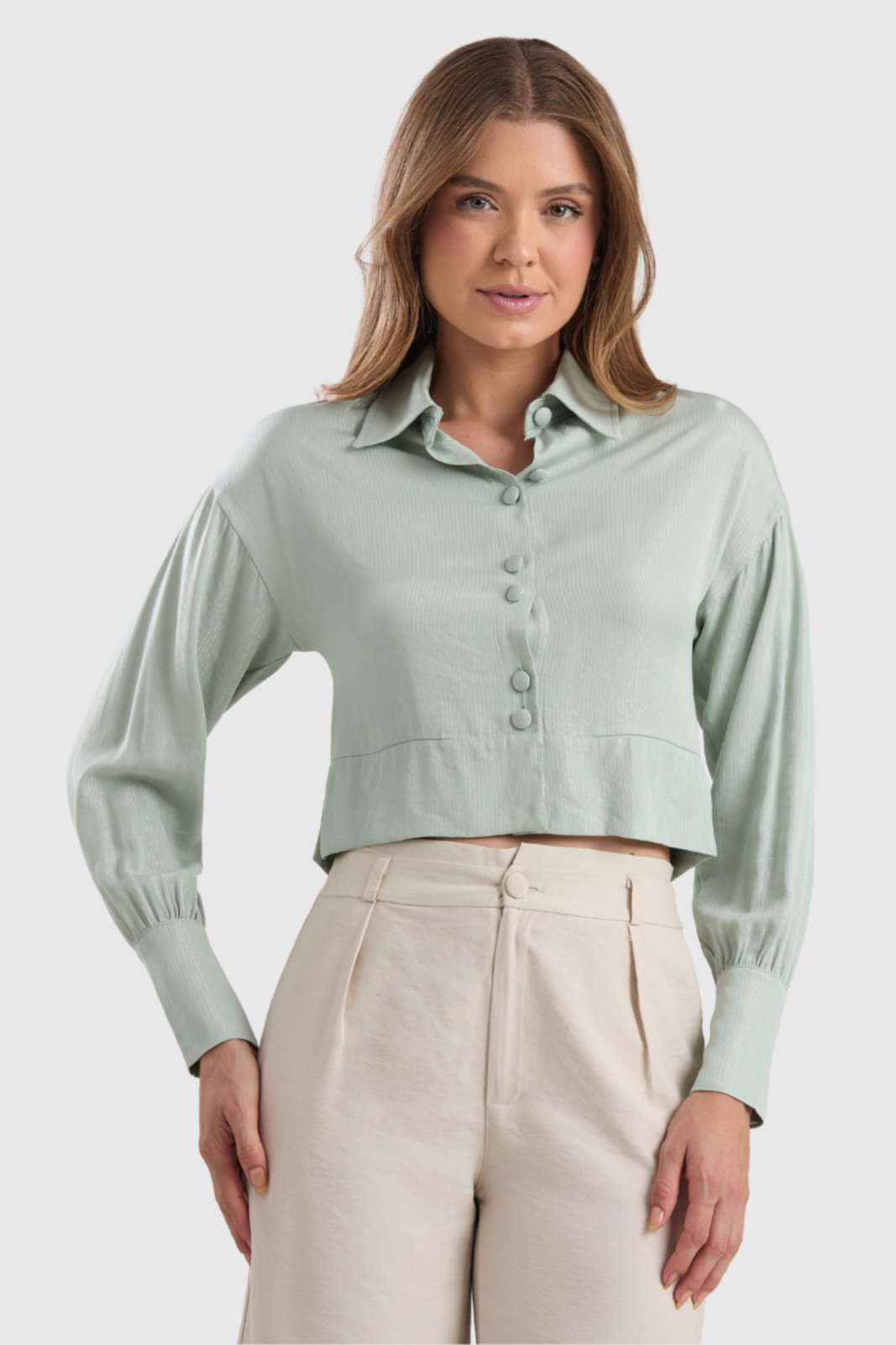 Camisa Feminina Amora Café Fendas Laterais Verde