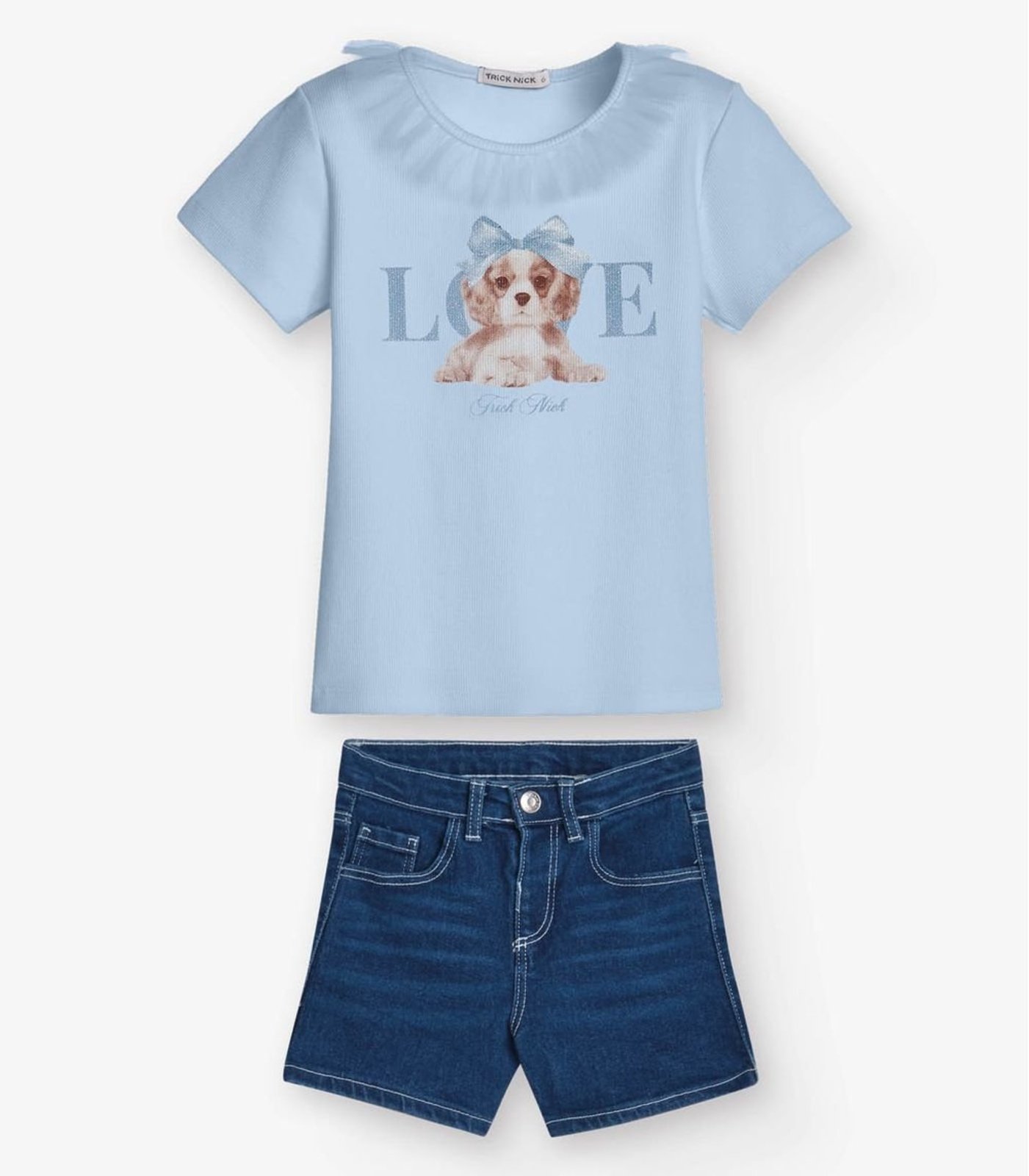 Infantil - Conjunto Menina Blusa Com Shorts Trick Nick Azul