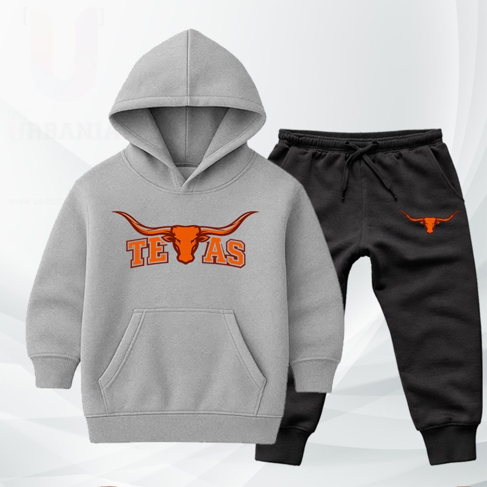 Infantil - Conjunto Moletom Urbania Moleton escola volta as aulas Canguru Fechado com Bolso e Capuz Cinza Claro Mescla estampa texas