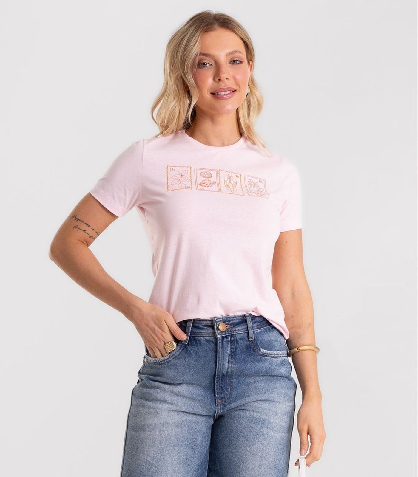 Blusa Feminina Meia Malha Com Estampa Rovitex Rosa