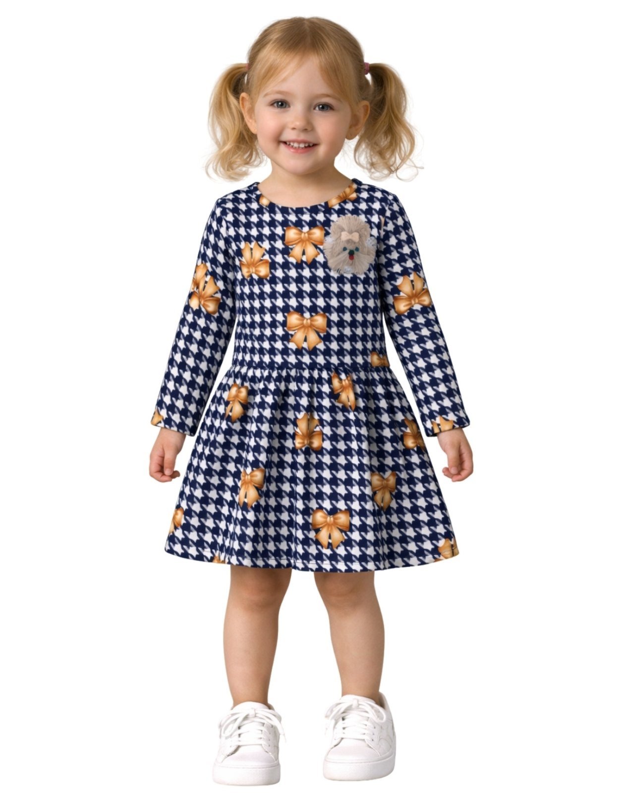 Vista 2 Infantil - Vestido Manga Longa Kyly Laços azul marinho Kyly azul marinho