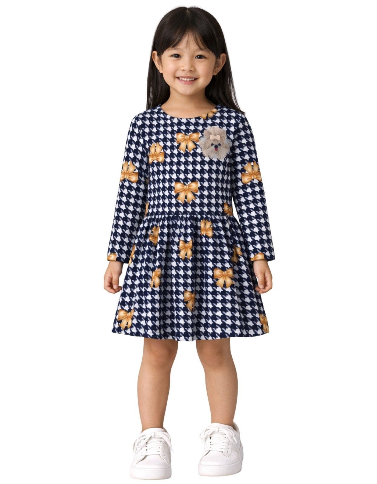 Vista 3 Infantil - Vestido Manga Longa Kyly Laços azul marinho Kyly azul marinho