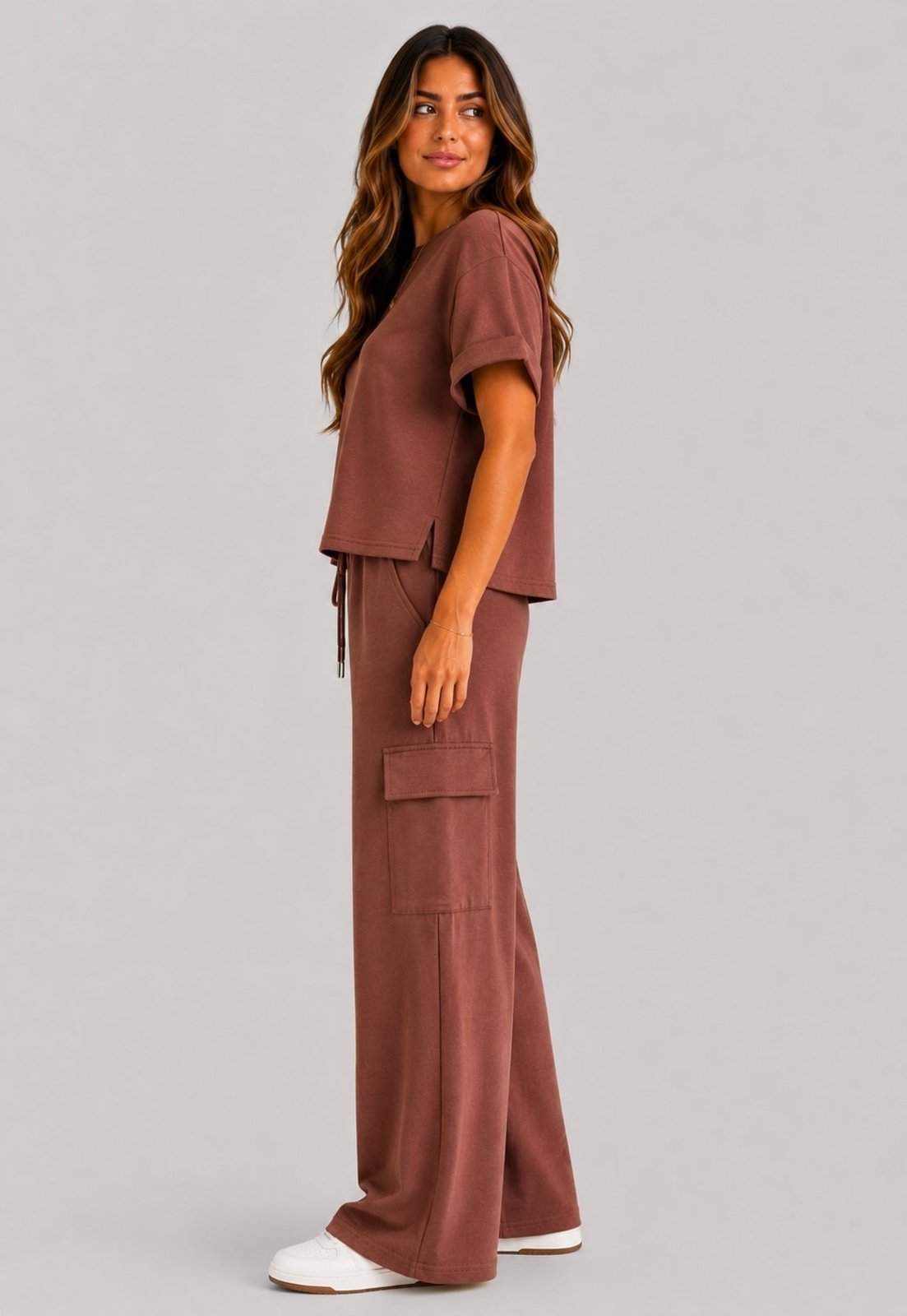 Conjunto de Moletinho Premium Oversized com Wide Leg Salvatore Marrom