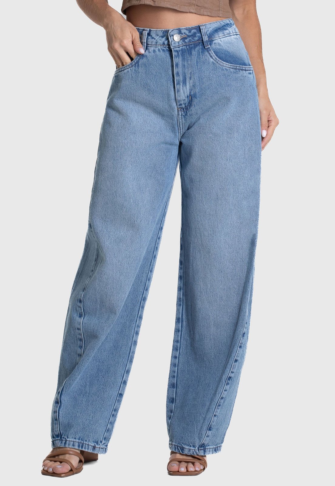 Calça Feminina Sawary Jeans Barrel Azul