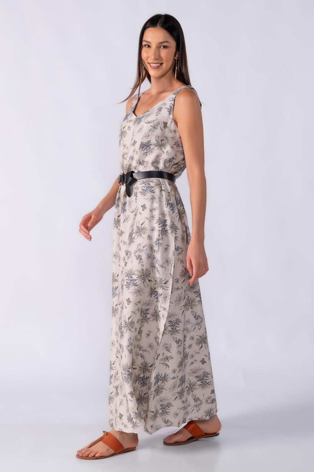 Vestido longo amplo fluido estampado Verde